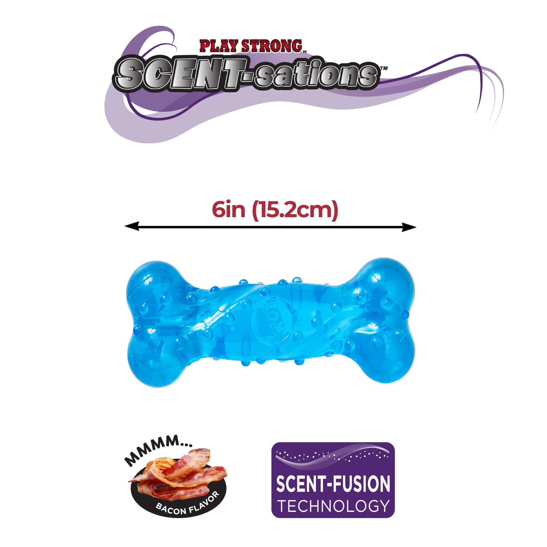 Spot Play Strong Scent-Sations Bone - Scent-Infused, Strong, Durable Tpr Rubber, Heavy Duty Dog Toys For Aggressive Chewers Up To 45Lbs, Perfect For Puppies & Medium Breeds, 6In, Bacon Flavored