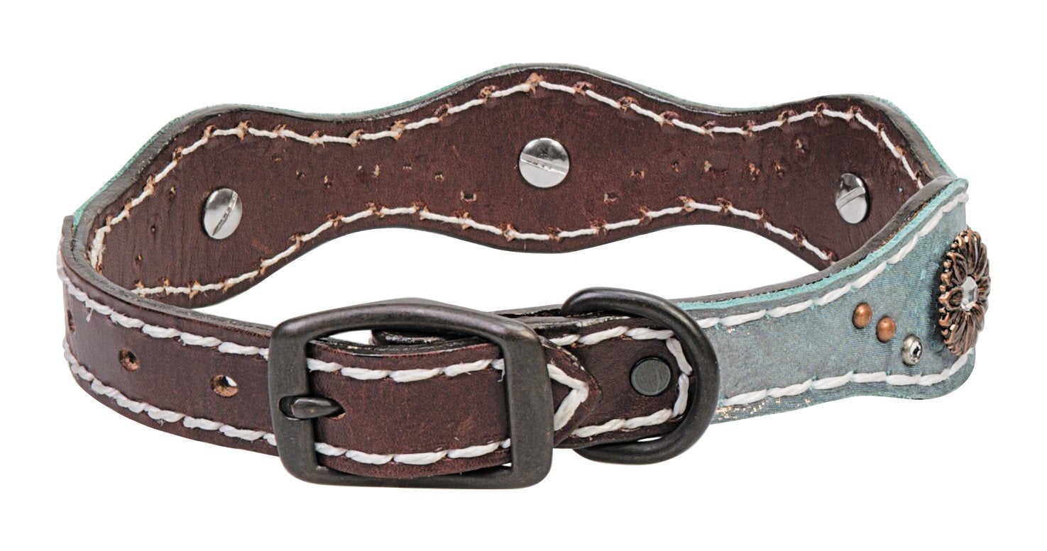 Weaver Pet Savannah Dog Collar Brown/Metallic Turquoise, 3/4 X 17-Inch