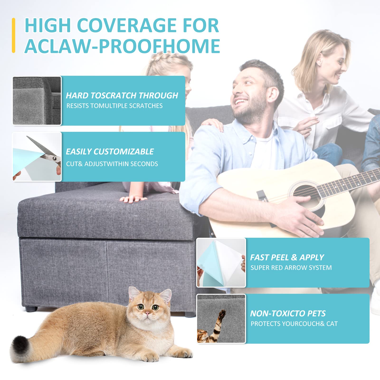 Happyfreesx Anti Cat Scratch Furniture Protector From Cats, 11 Pcs Sticky Paws, Corner Couch Protector For Cats, Cat Scratch Det