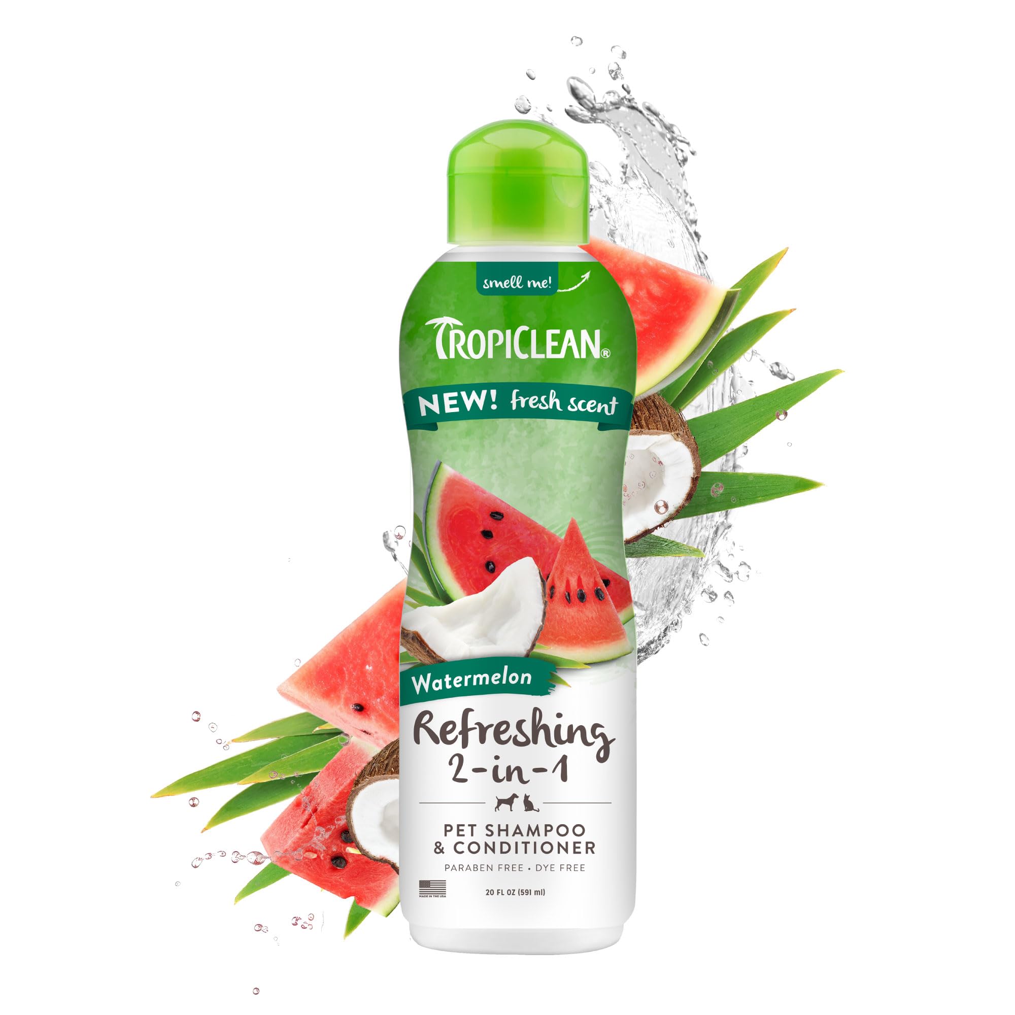 Tropiclean 2-In-1, Cat & Dog Shampoo And Conditioner, Puppy & Kitten Safe, Moisturizing Detangler, Made In The Usa, Watermelon Scent, 20Oz.