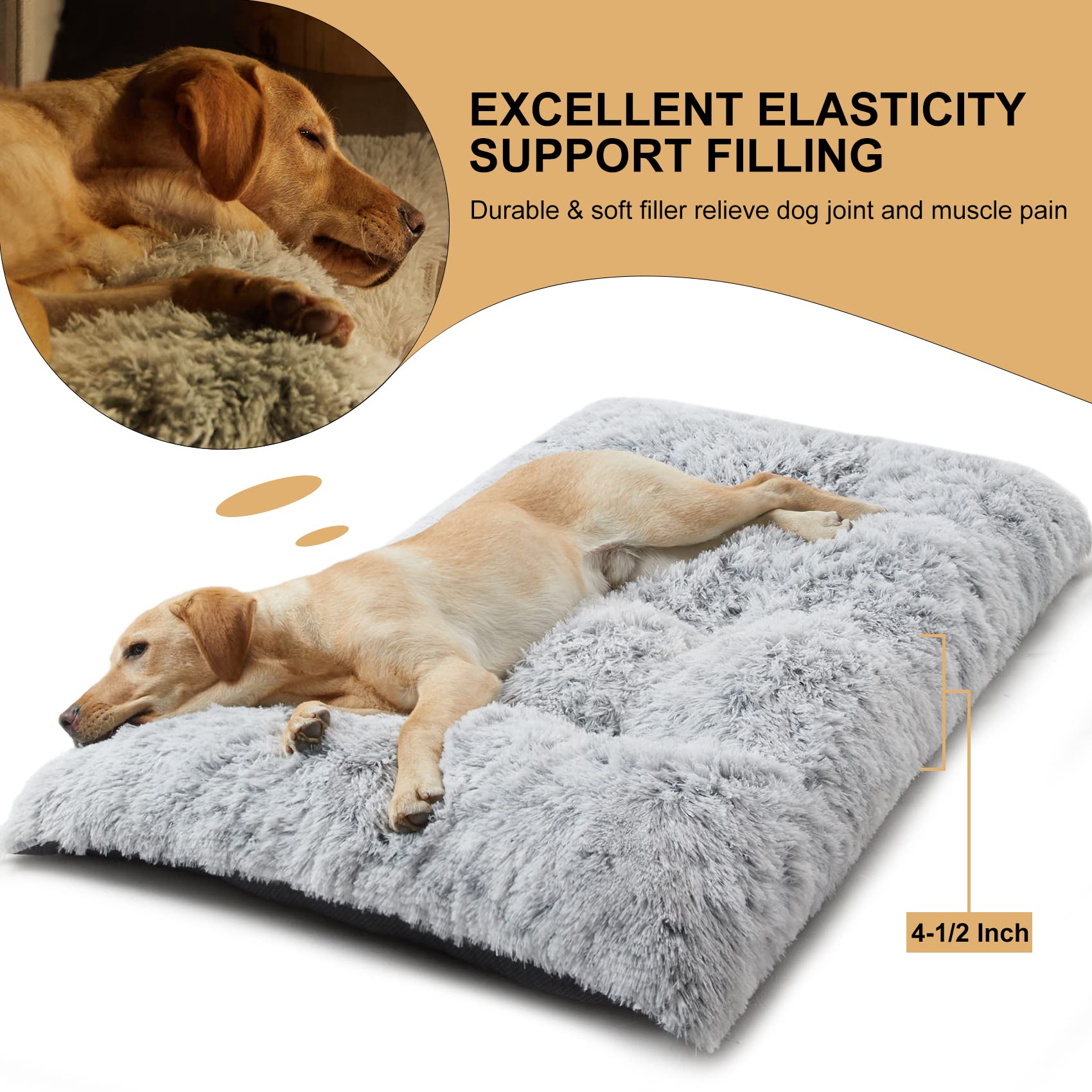 Bfpethome Dog Bed For Large Dogs, Plush Kennel Pad For Sleeping &Ease Anxiety, Washable Mats With Anti-Slip Bottom - 48 X 28 Inc