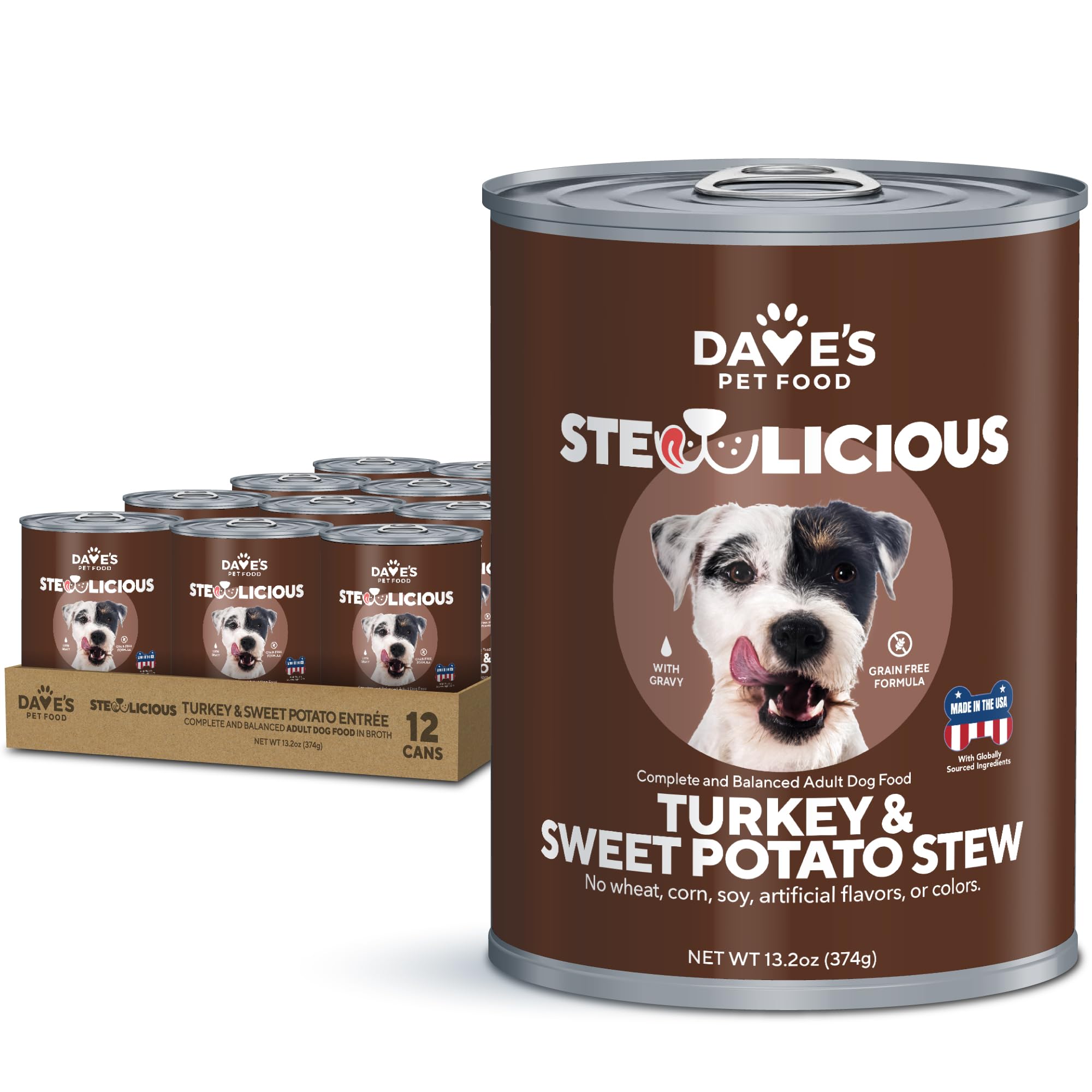 Daves Pet Food Stewlicoius Grain Free Wet Dog Food (Turkey & Sweet Potato in Gravy), Made in USA Naturally Healthy Canned, Glut