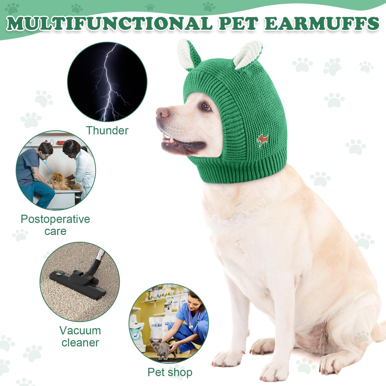 Quiet Ears For Pets, Knitted Dog Hats & Ear Muffs For Noise Protection - Warm Winter Hat & Snood Head Wrap For Medium To Large D