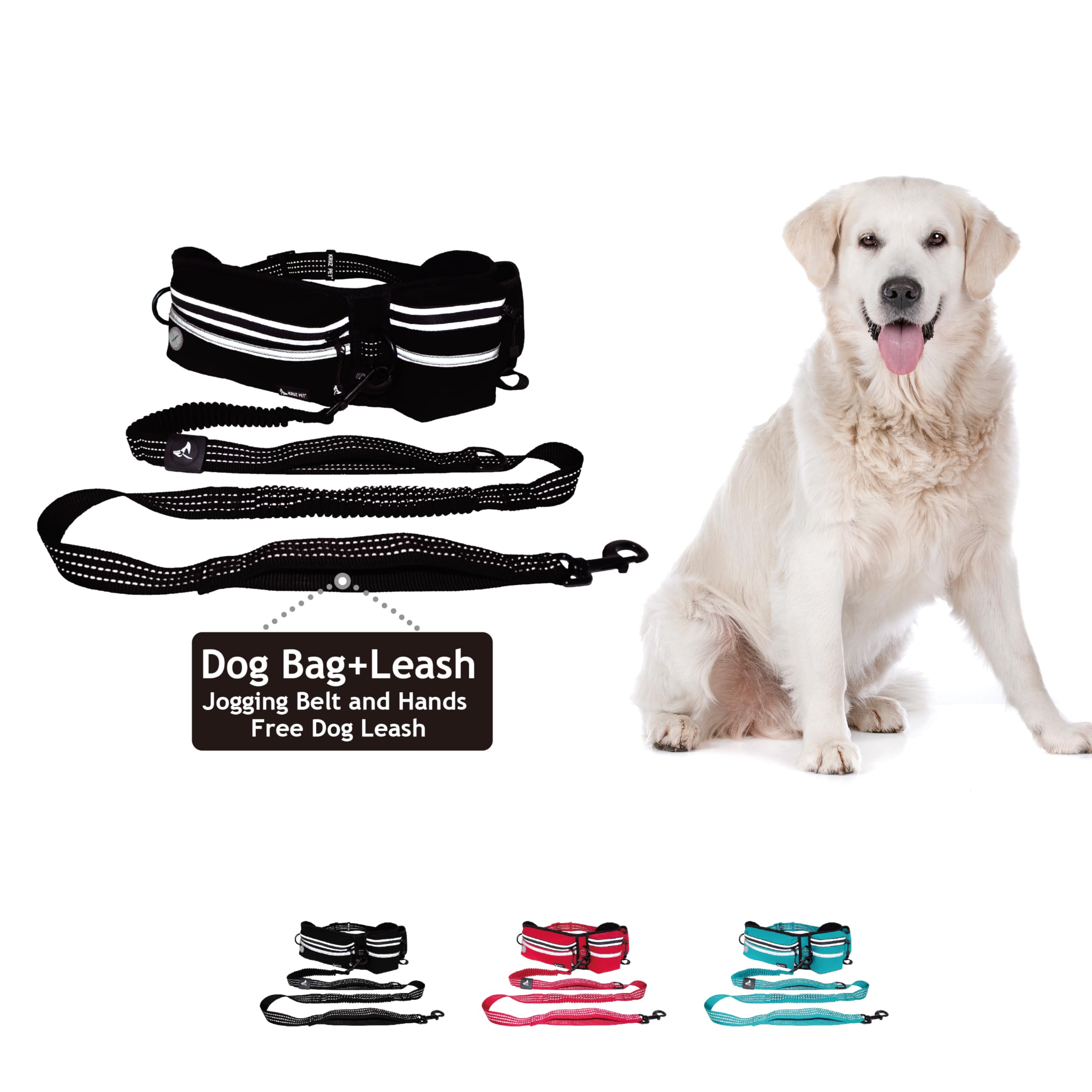 Kruz Pet Kzjbelt-01 Jogging Belt And Hands Free Dog Leash - Retractable Shock Absorbing Bungee Leash With Waist Belt - Running, 