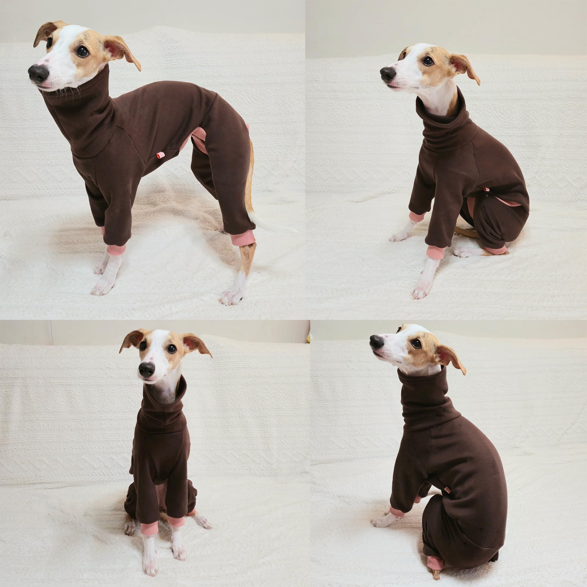 D Doggy Star Italian Greyhound Clothes Strechy Fleeced Lining Simple Onesie Whippet For Dog Coat (M,Simple Brown)