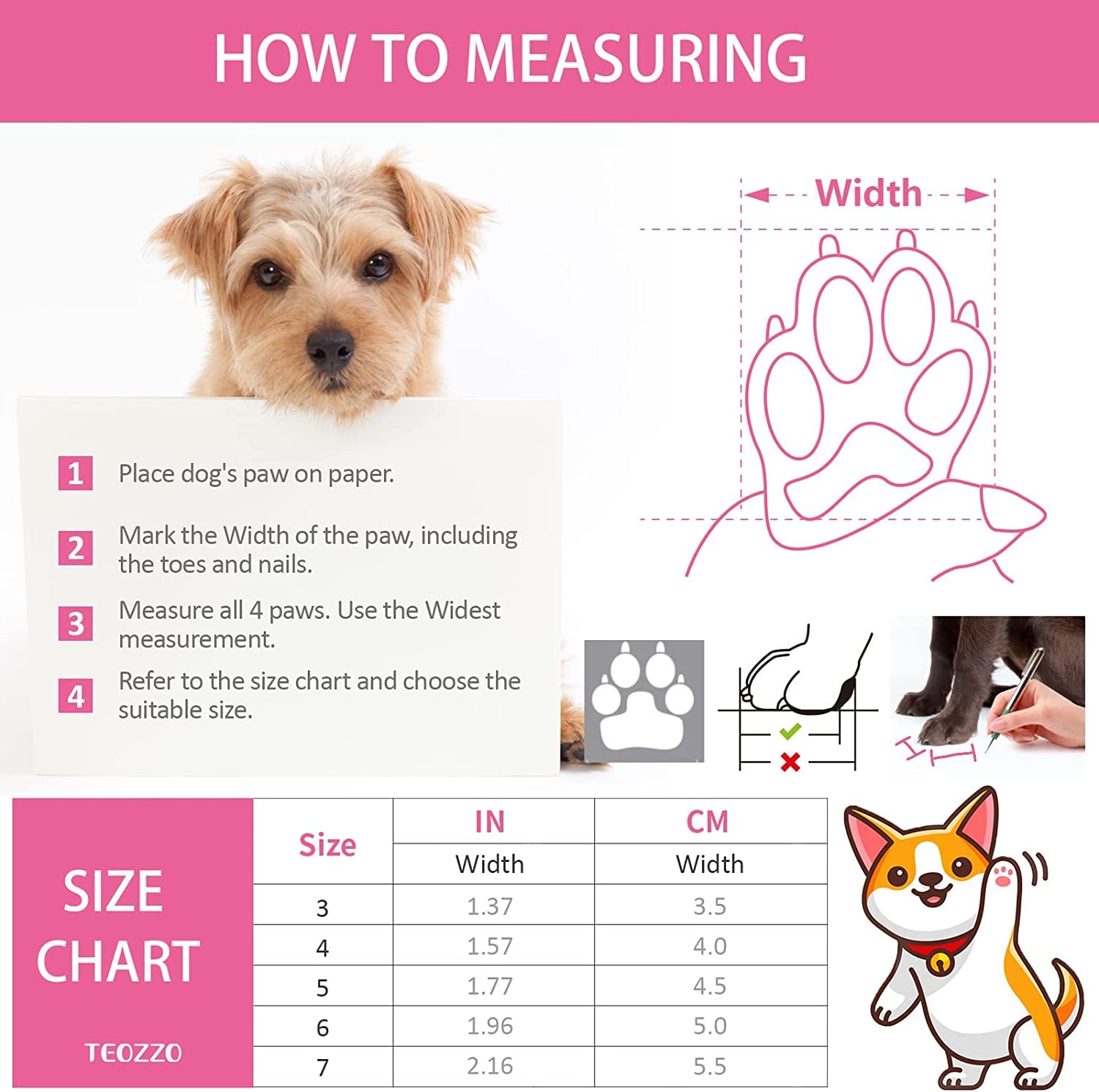Teozzo Dog Snow Boots Dog Shoes For Small Medium Size Dogs Booties Paw Protector Warm Pet Boots For Puppies 4Pcs