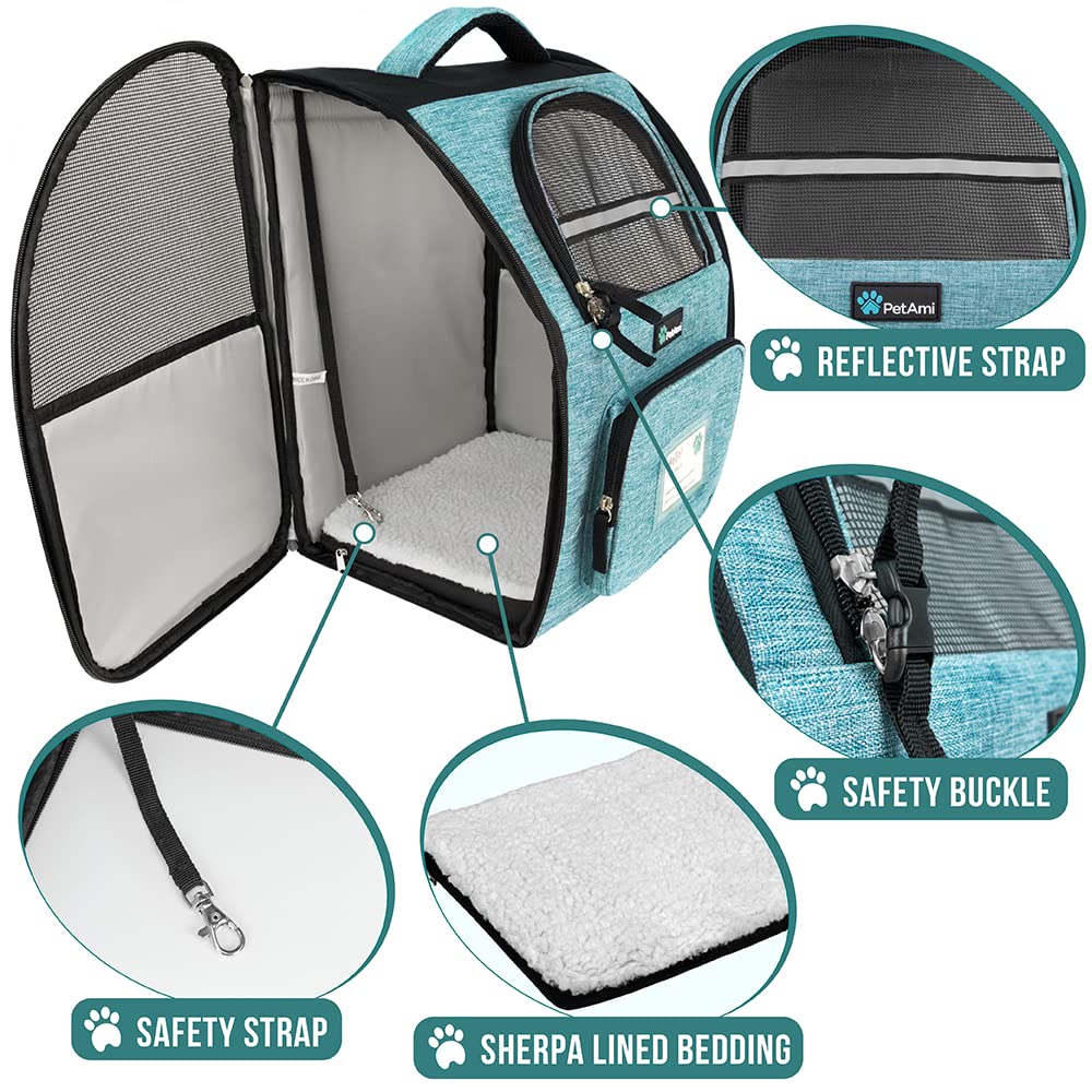 Petami Dog Backpack Carrier For Small Large Cat, Pet, Puppy, Ventilated Pet Hiking Backpack Travel Bag, Airline Approved Cat Backpack Carrier, Camping Biking Dog Bag Up To 18Lbs Pet, Teal Turquoise