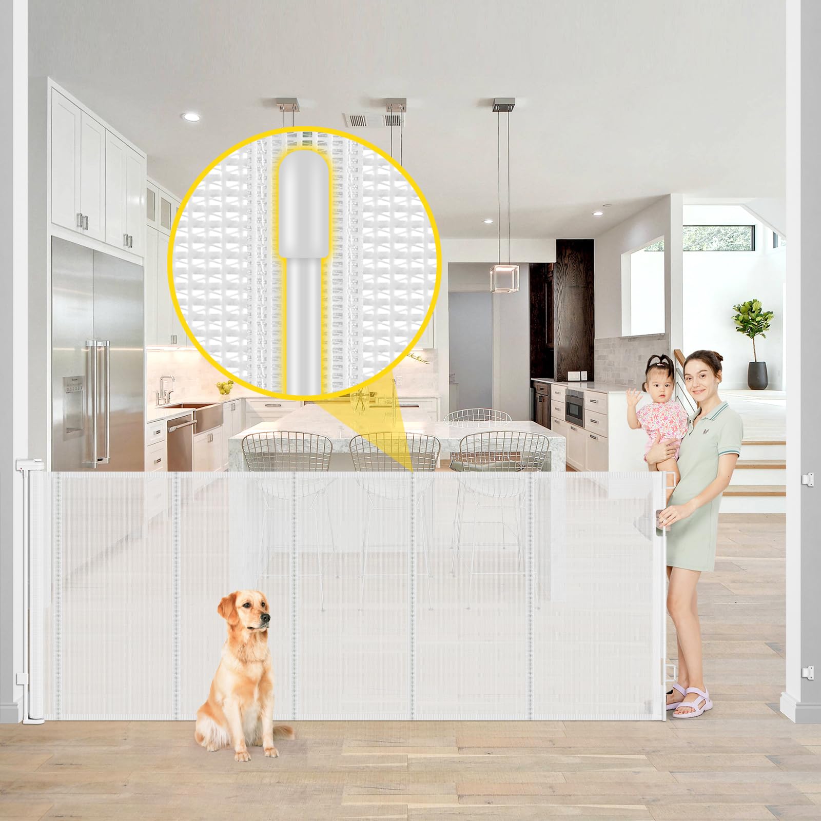 Enhanced 42    Extra Tall & 80    Wide Retractable Baby Gates with Rods to Prevent Crawling Through, Extra Tall Dog Gate for Lar