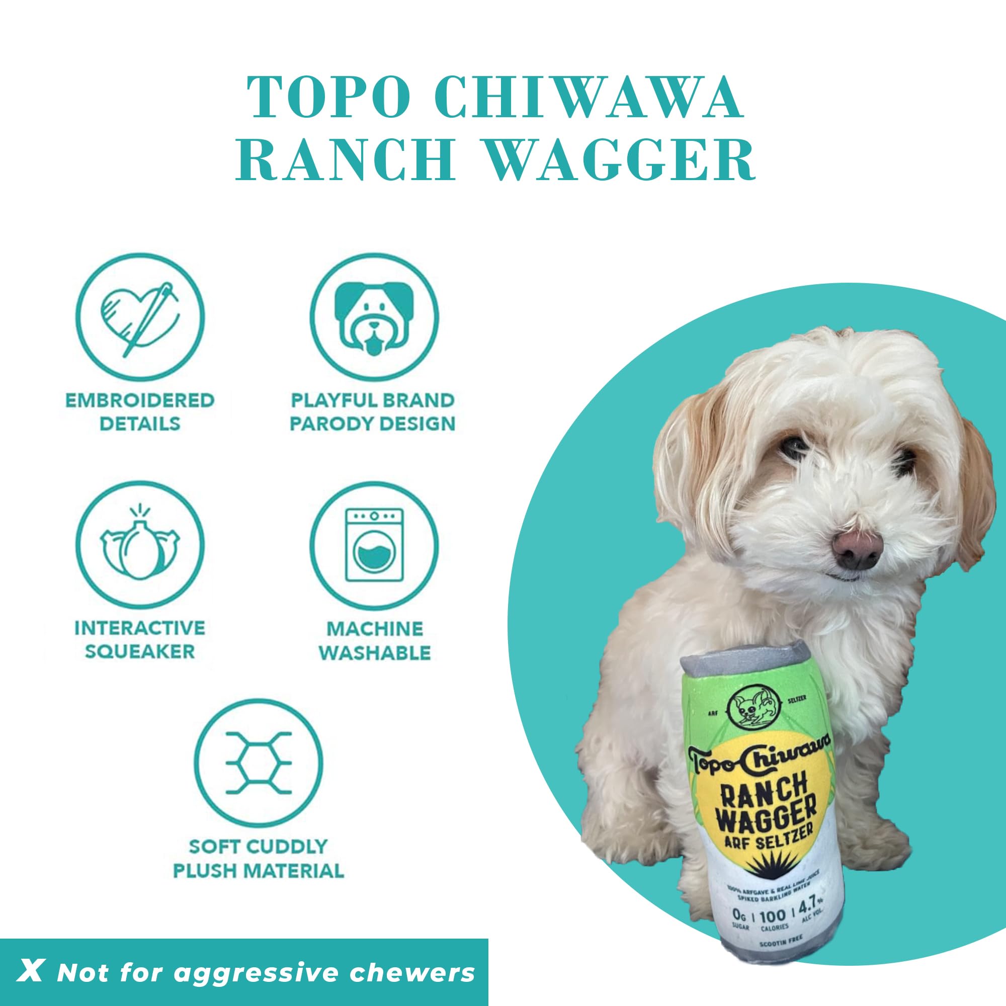 Haute Diggity Dog Topo Chiwawa Ranch Wagger, Plush Designer Dog Toys With Interactive Squeaker, Stimulating Pet Enrichment, Mach