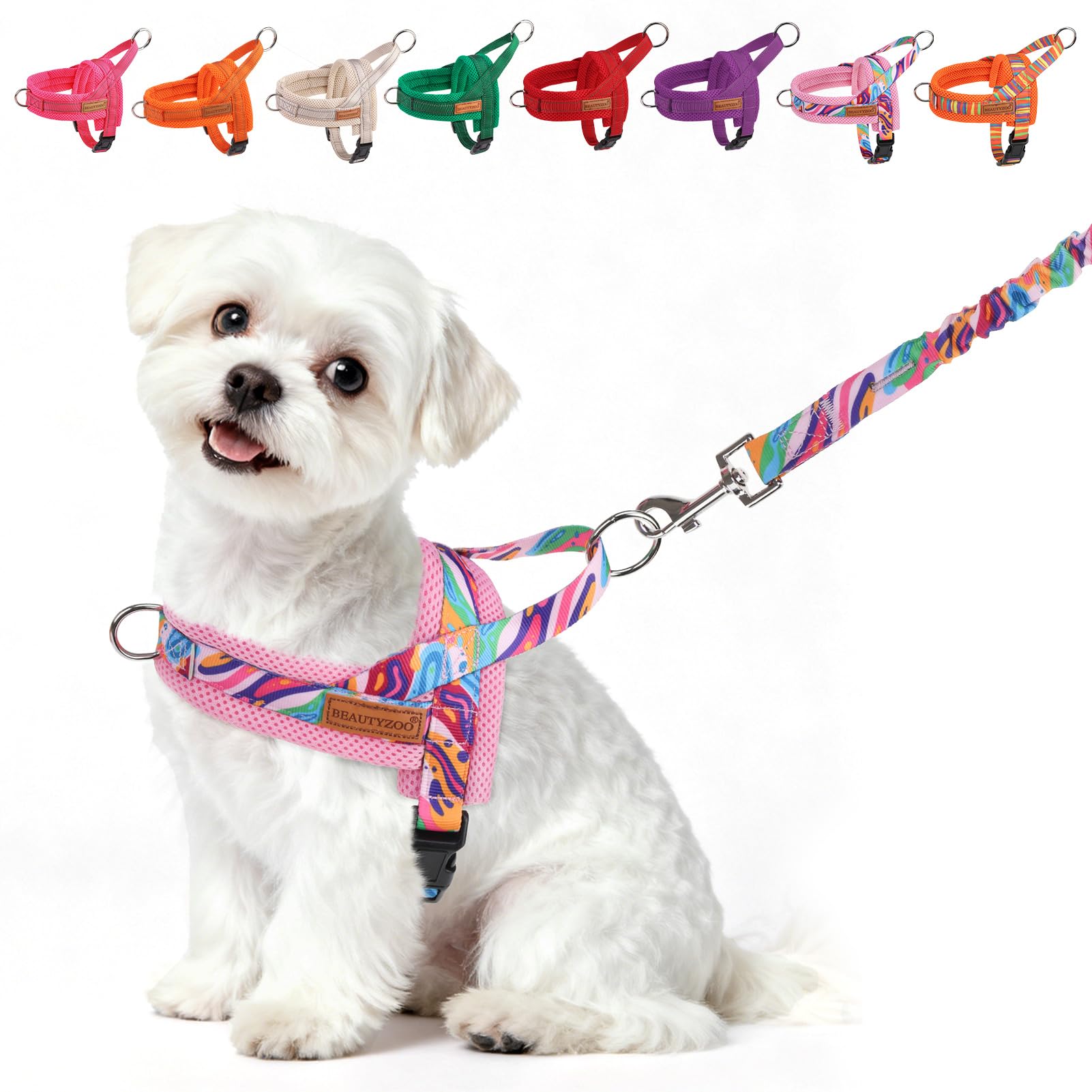 BEAUTYZOO Dog Harness for Small Dogs,No Pull Dog Harness and Leash Set,Soft Escape Proof Puppy Vest Harness with Handle,Reflecti