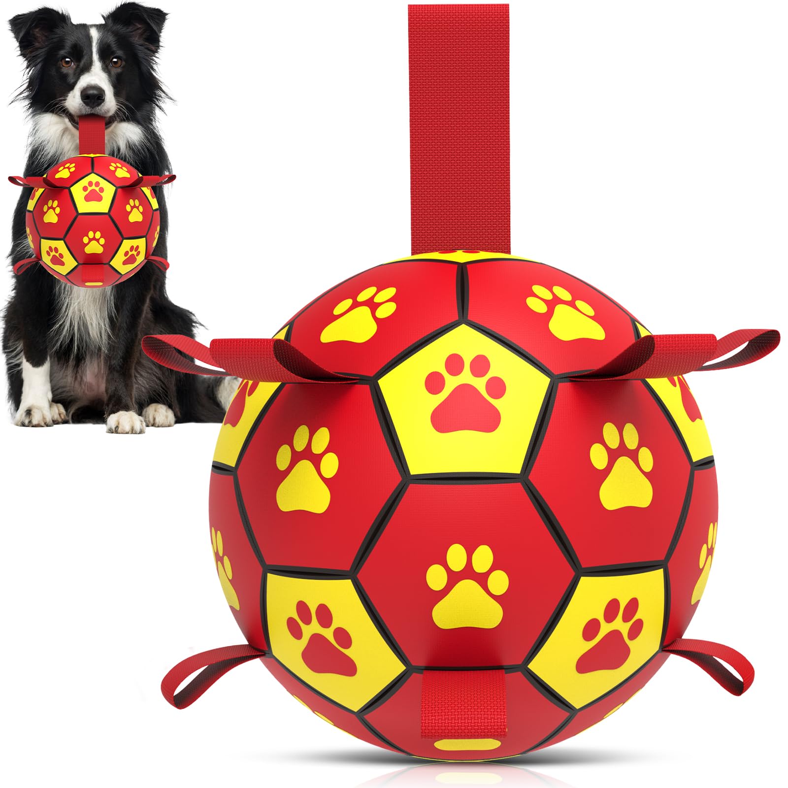 Qdan Dog Balls: Dog Soccer Ball With Straps, Herding Ball For Dogs, Outdoor Dog Toys For Large Dogs, Pet Birthday Gifts (8 Inch)