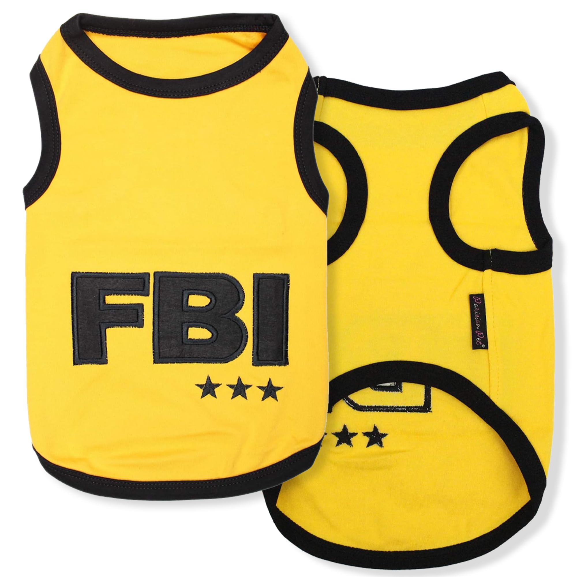 Parisian Pet Dog T-Shirt - Embroidered Fbi Shirt - 100% Cotton, Breathable Dog Clothes - Sleeveless Pet Vest - Machine Washable Yellow Dog Shirts For Small Dogs - Xxs