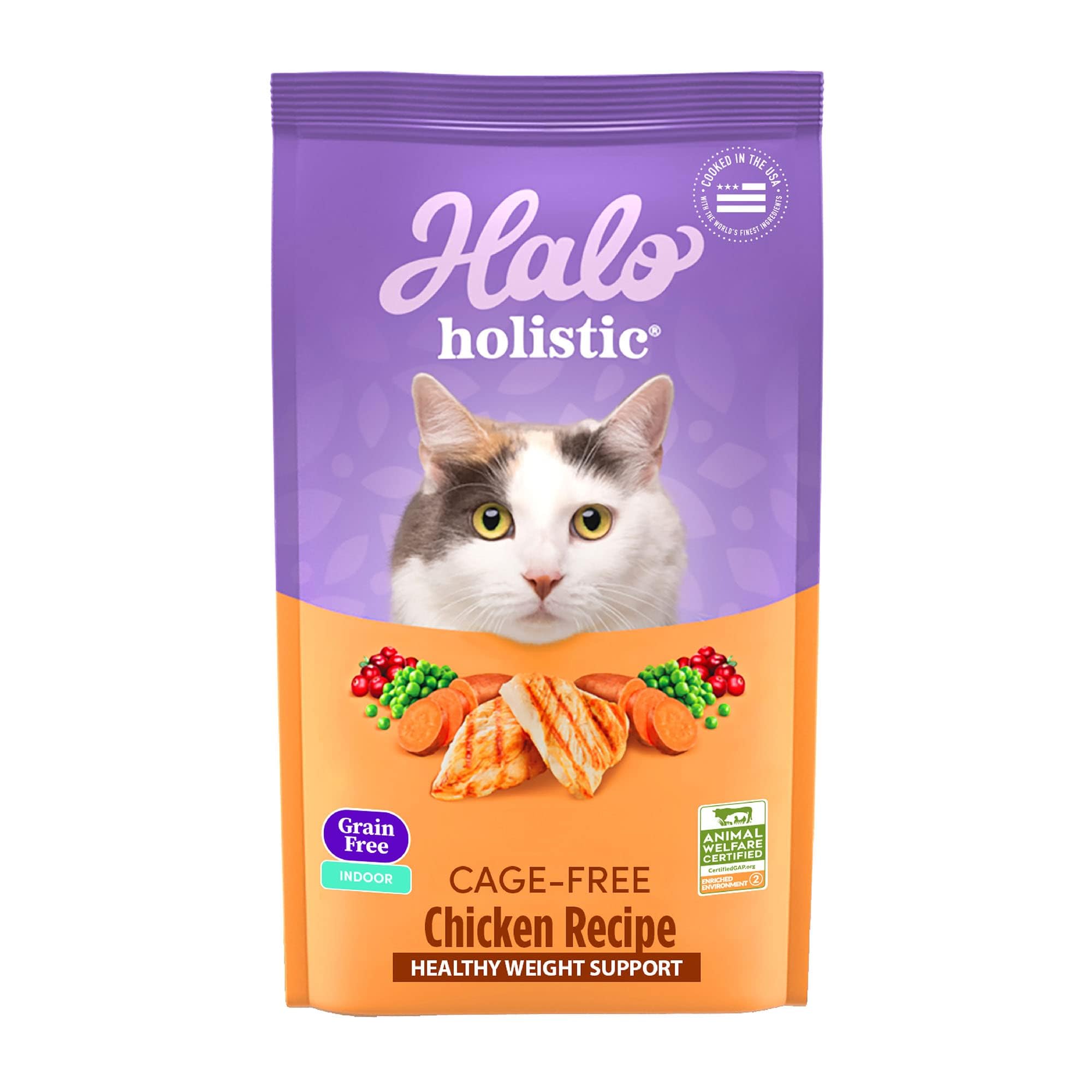 Halo Holistic Indoor Cat Food Dry, Grain Free Cage-free Chicken Recipe for healthy weight support, Complete Digestive Health, Dr