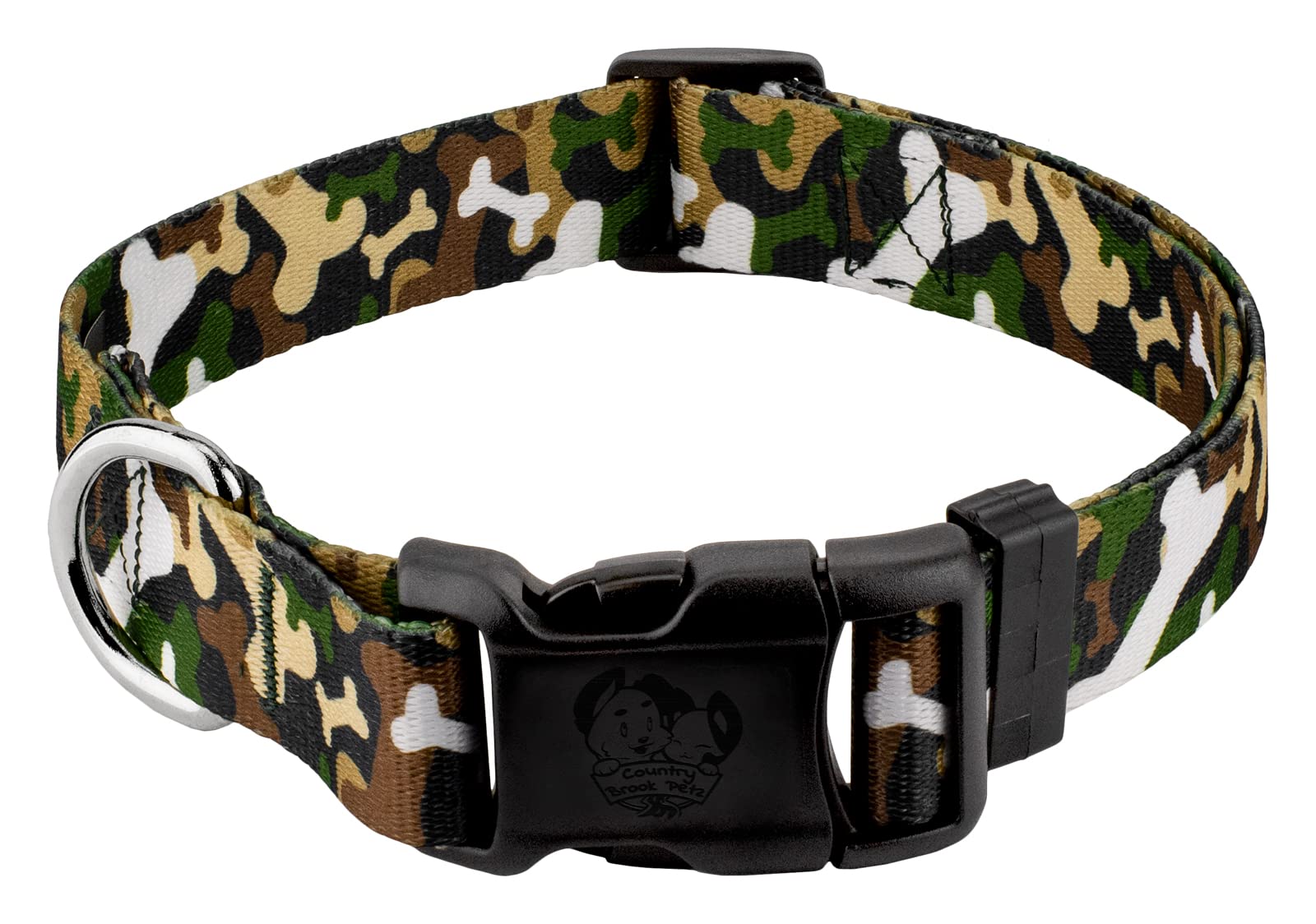 Country Brook Petz - Deluxe Woodland Bone Camo Dog Collar - Made In The U.S.A. - Camouflage Collection With 16 Rugged Designs (5/8 Inch, Small)