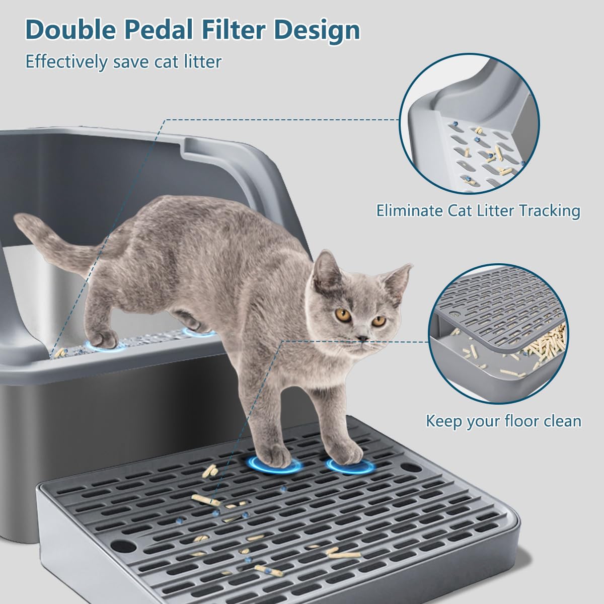 Lmebe 2 Pack Xl Large Enclosed Jumbo Stainless Steel Cat Litter Box,Kitty Metal Litter Box With Lid Footboard Litter Scoop Non-S