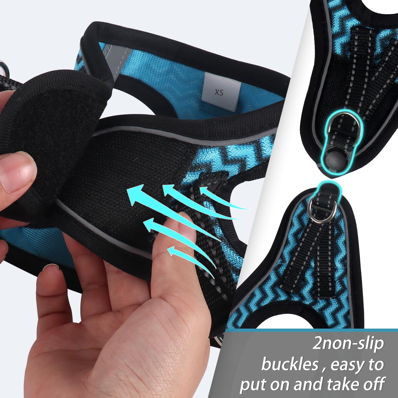 YIMEIS Dog Harness - Adjustable XS Lightweight Reflective Leash Set, Blue, Breathable 360° Visibility, Playful Style