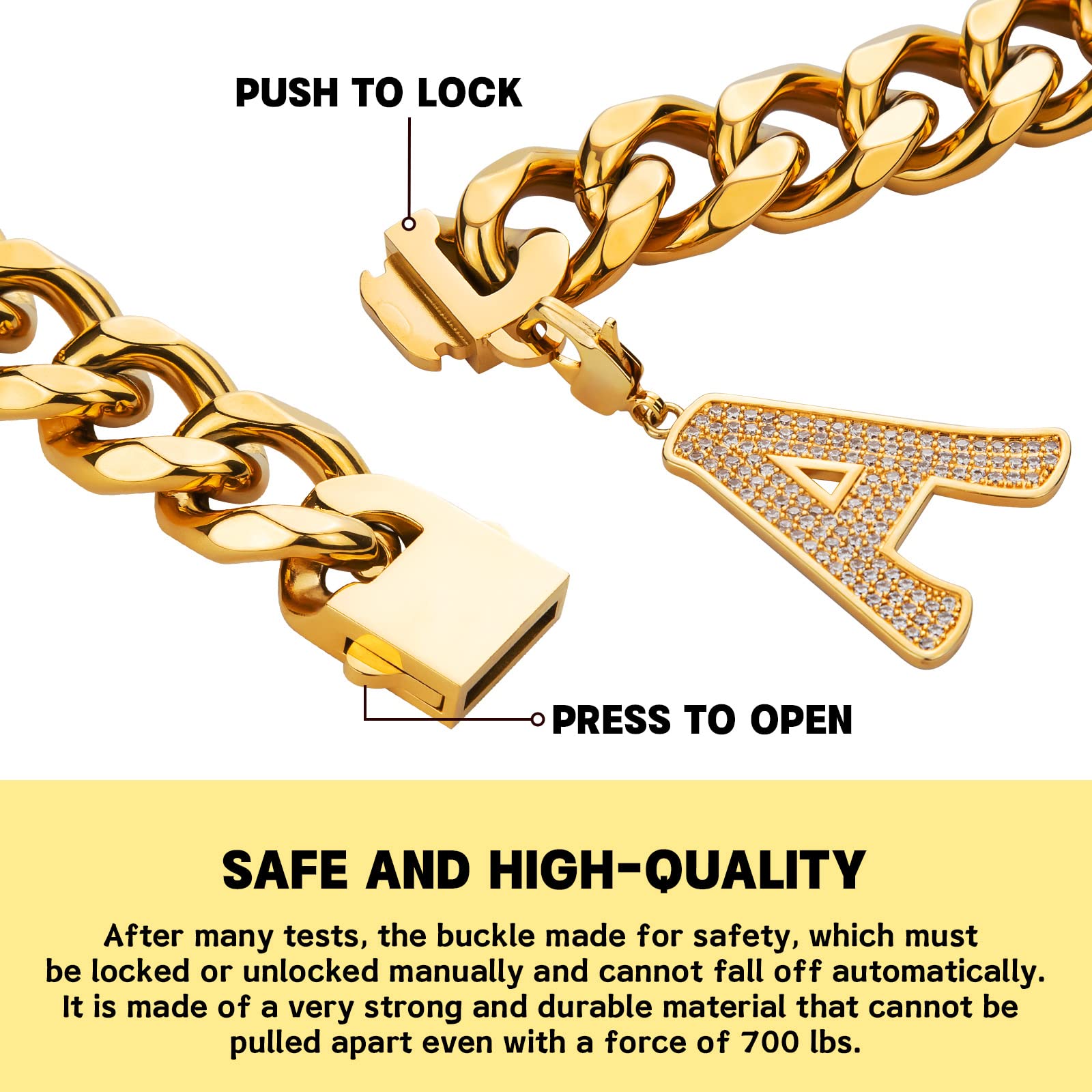 Dopetie Gold Chain Dog Collar Personalized Letter Dog Necklace With Bling Zircons Metal Cuban Link For Medium And Large Dogs Pets Heavy Duty Chew Proof Letter K 16In