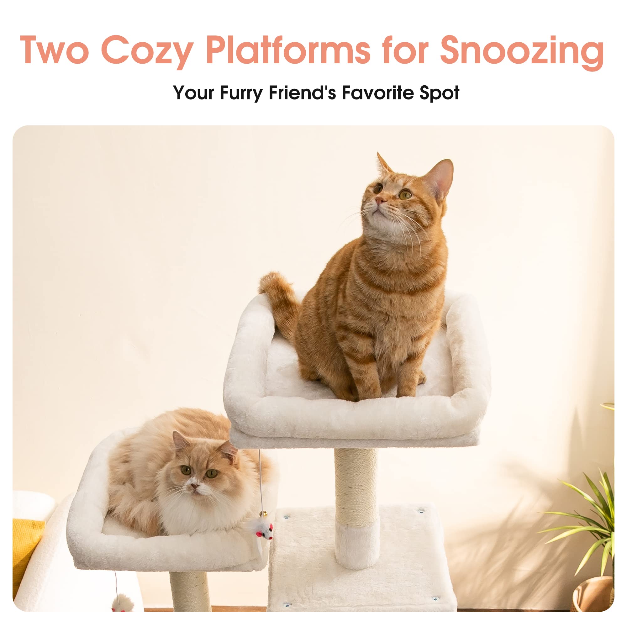 Mwpo 70.1-Inch Large Cat Tree, Multi-Level Tall Cat Tower For Indoor Cats, Plush Cat Condo With Big Padded Perches, Sisal-Covered Scratching Posts, Hammock, Toys For Kittens & Cats - Beige
