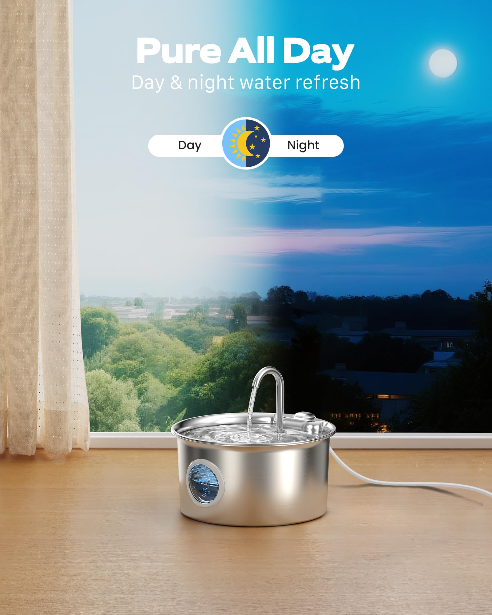 Pet Water Fountain Stainless Steel: Mental Cat Water Fountains with 8 Filters + 8 Sponges - 88oz/2.6L Noiseless Cats Waterer Bow