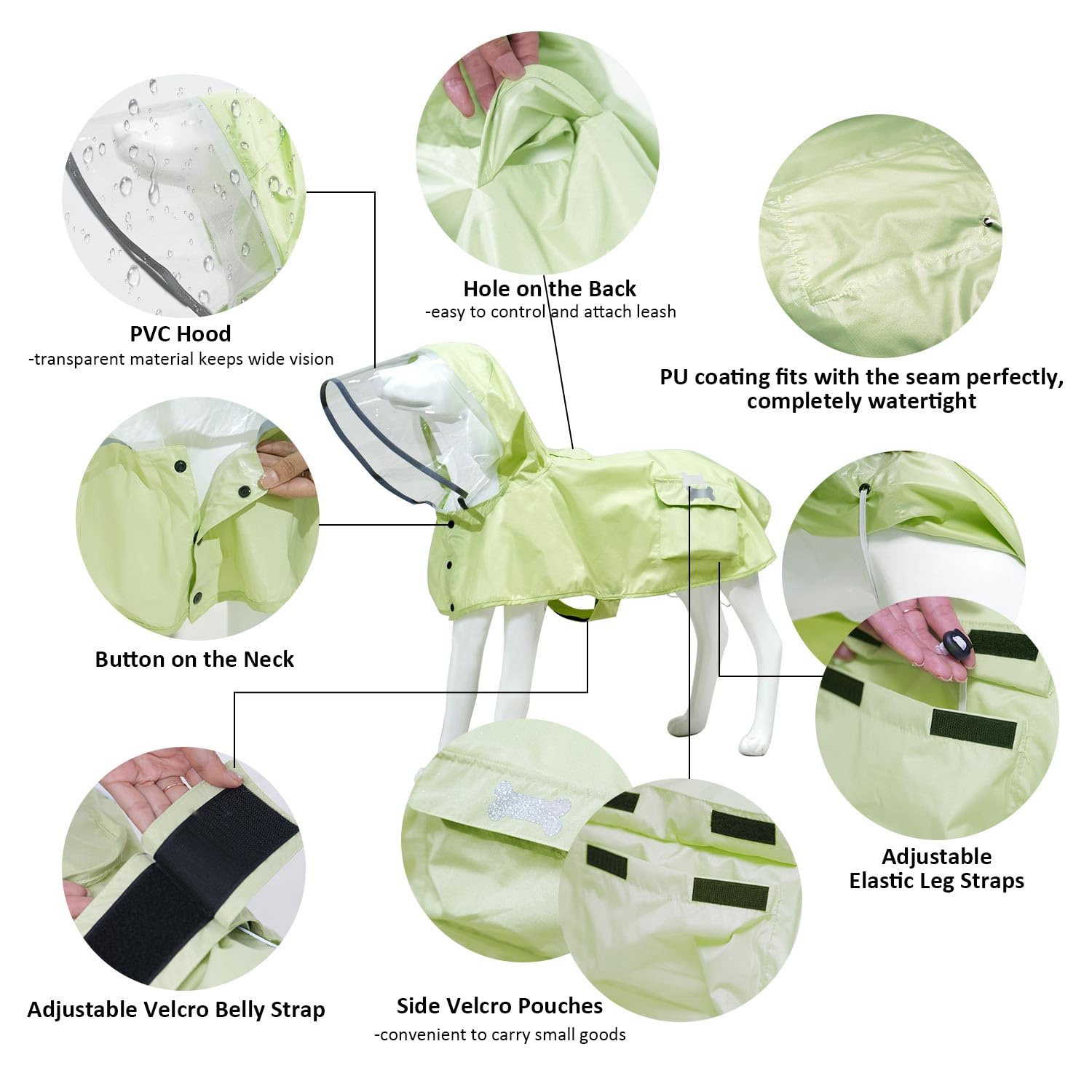 Waterproof Dog Raincoat, Adjustable Reflective Lightweight Pet Rain Clothes With Poncho Hood(X-Large,Light Green)