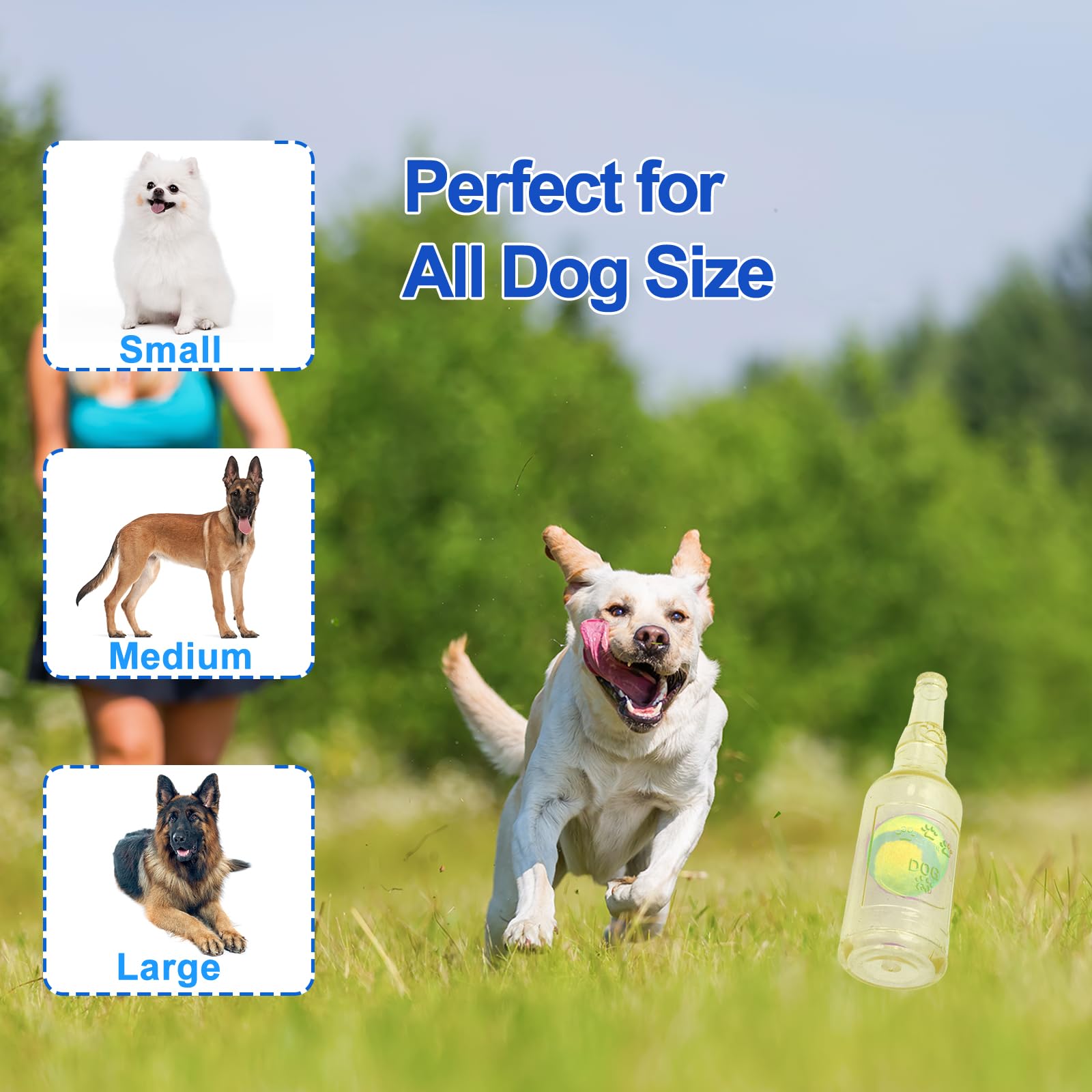 Generic QTLJJBY Interactive Squeaky Dog Toy - Large Yellow Soft Rubber Beer Bottle with Tennis Ball Inside