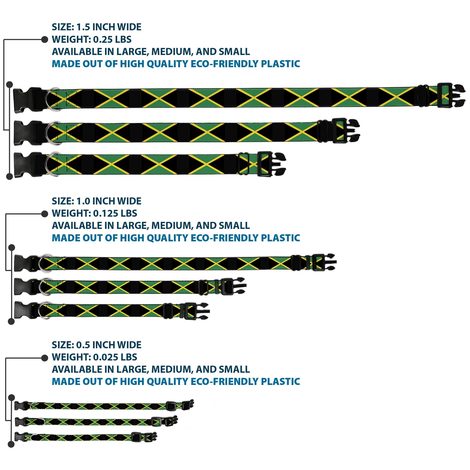 Buckle-Down Plastic Clip Collar - Jamaica Flags - 1/2'' Wide - Fits 8-12'' Neck - Medium