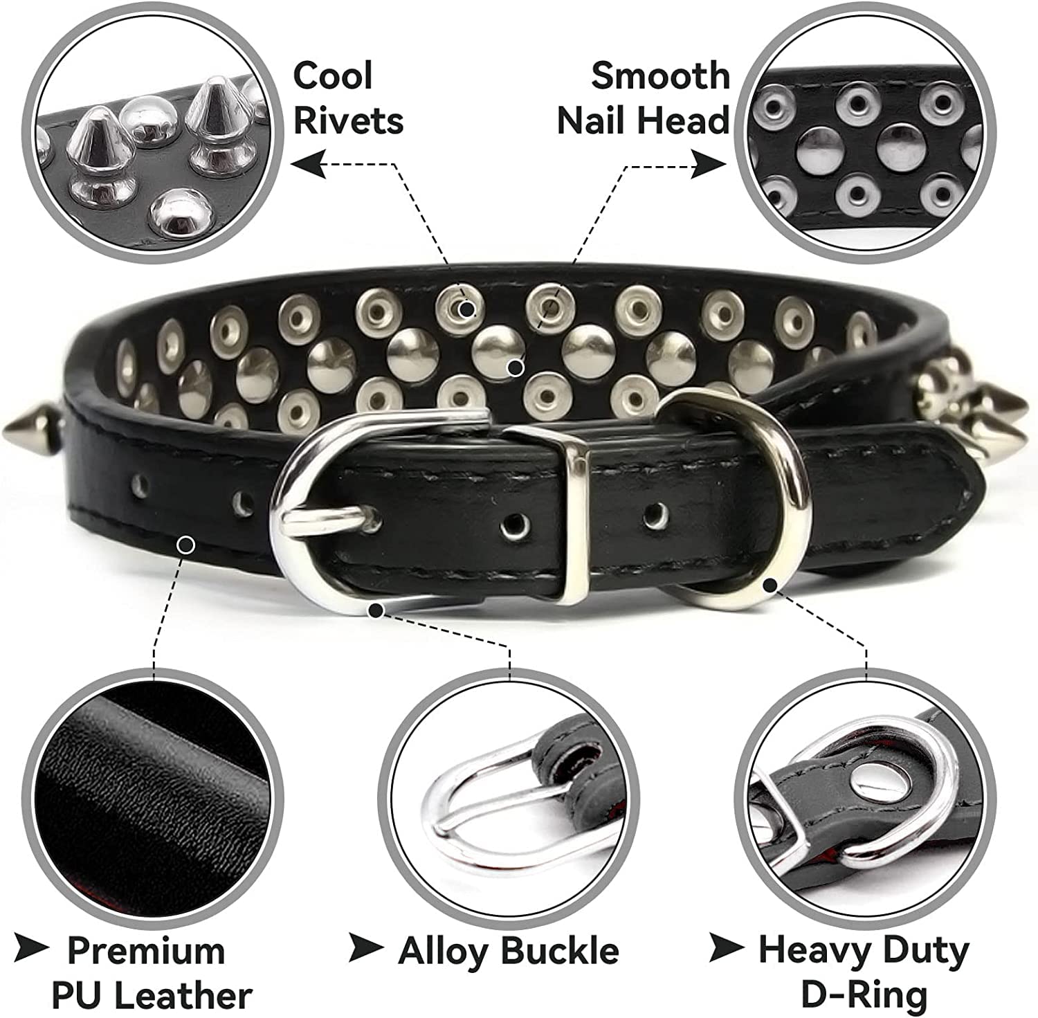 Serijoars Spiked Dog Collar Soft Pu Leather Mushrooms Rivet Spike Studded Dog Collar Adjustable Puppy Collars (L, Light Blue Set