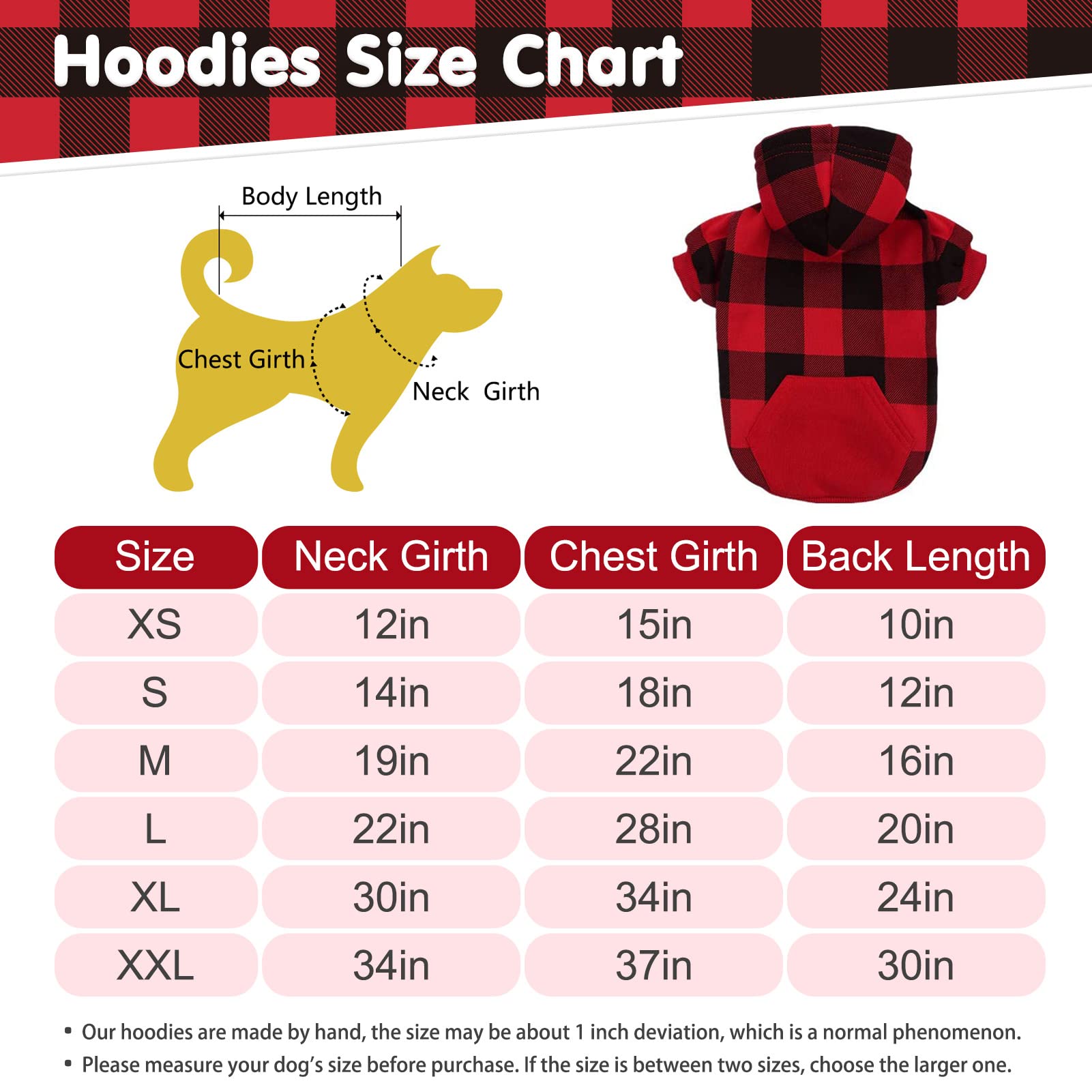 Plaid Dog Hoodie Pet Clothes Sweaters With Hat Red X-Small (Pack Of 1)
