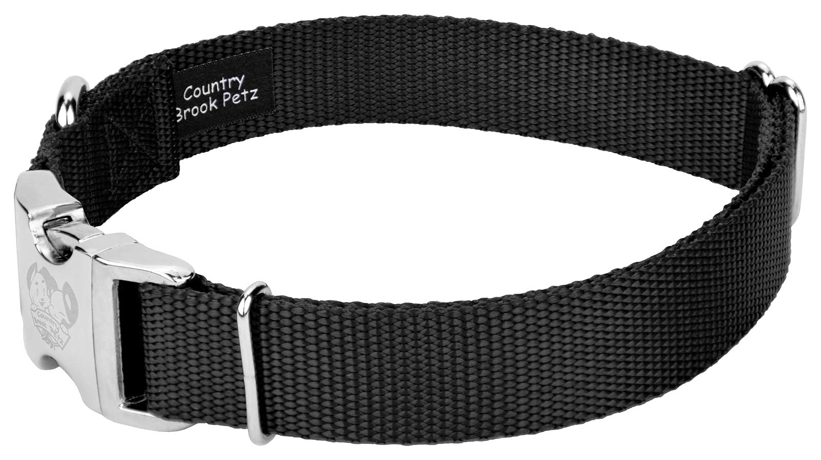 Country Brook Design - Vibrant 30+ Color Selection - Premium Nylon Dog Collar With Metal Buckle (Medium, 3/4 Inch, Black)