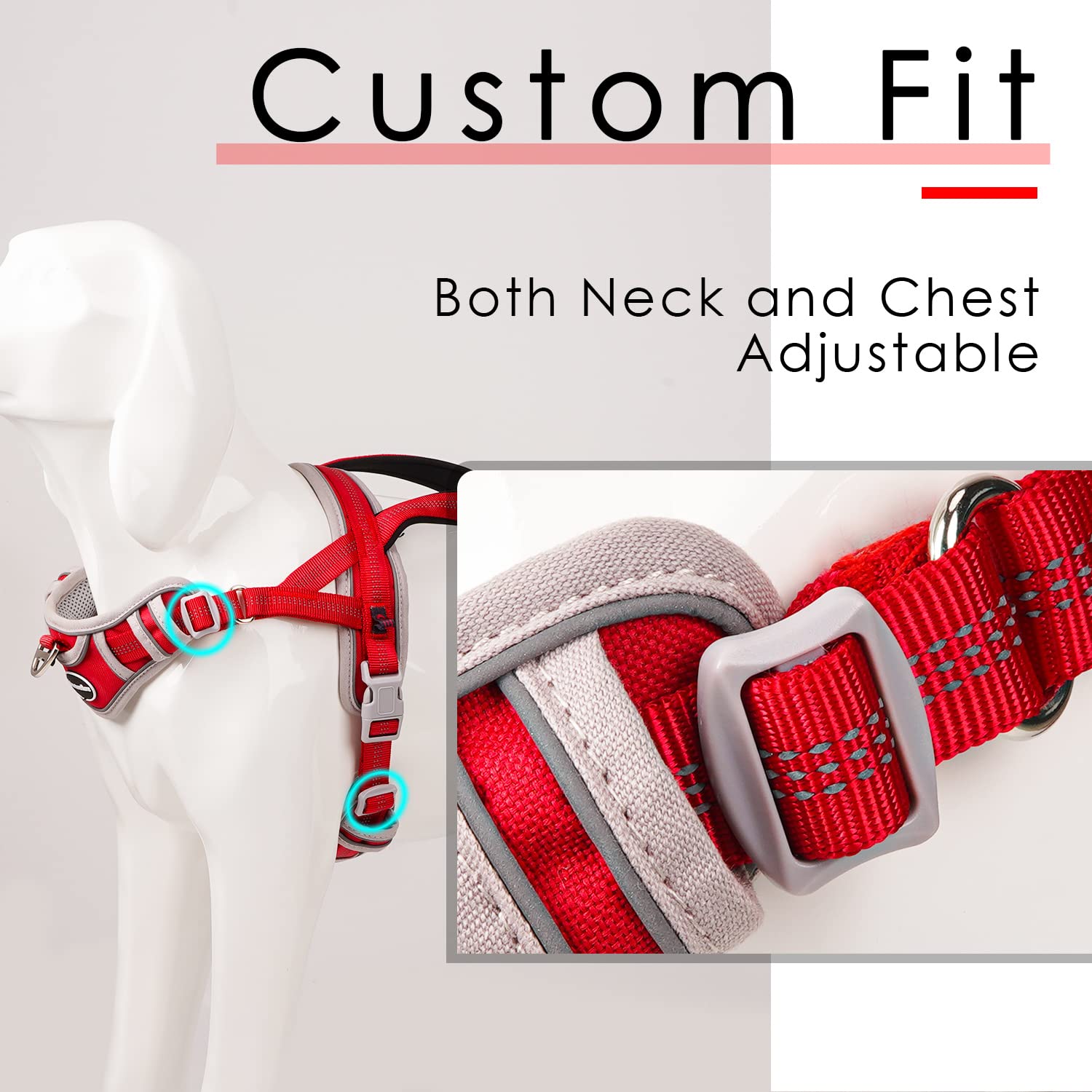 ADVENTUREMORE No Pull Dog Harness, Reflective XL Red, Breathable Nylon, Model CPHA-0415, Escape Proof with Front Clip Handle for Training