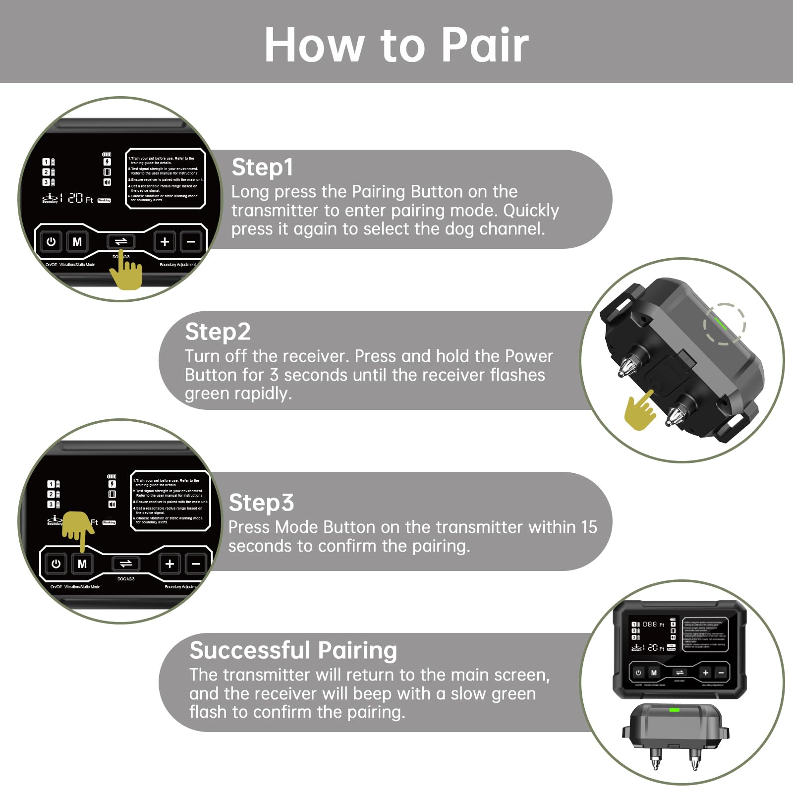 Pethey Wireless Dog Fence Collar For Medium& Large Breed, 9-26In/20-110Lb Adjustable, Rechargeable, Ipx7 Waterproof, Only Match