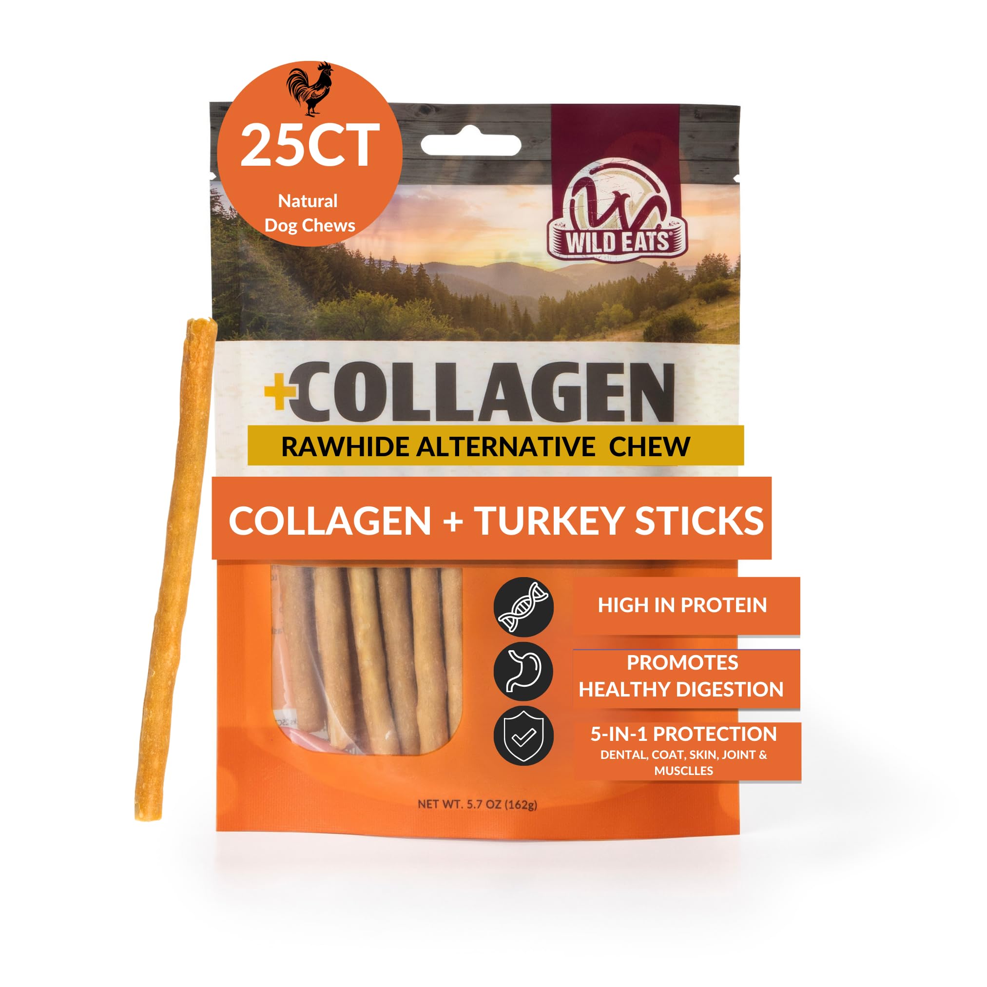 Wild Eats Turkey Collagen Sticks for Dogs (25 Pack, 0.6 cm Wide) Long Lasting Dog Chews No Hide Dog Treat Bully Stick Alternativ