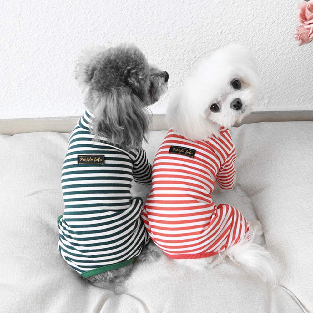 Hdwk&Hped Soft Cotton Dog Pajamas For All Seasons, Striped Pet Bottoming Jumpsuit For Small Dog Cat Puppy (#5, Striped Style - 2