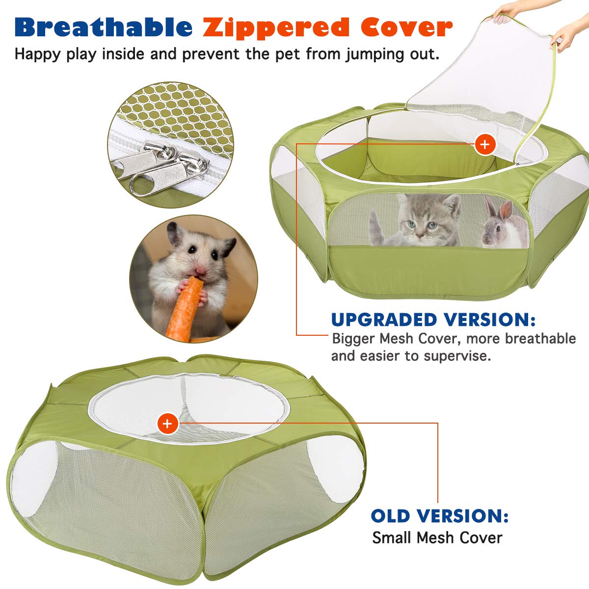 VavoPaw Small Animals Playpen, Waterproof Breathable Indoor Pet Cage Tent with Zipper Cover, Portable Outdoor Exercise Yard Fenc