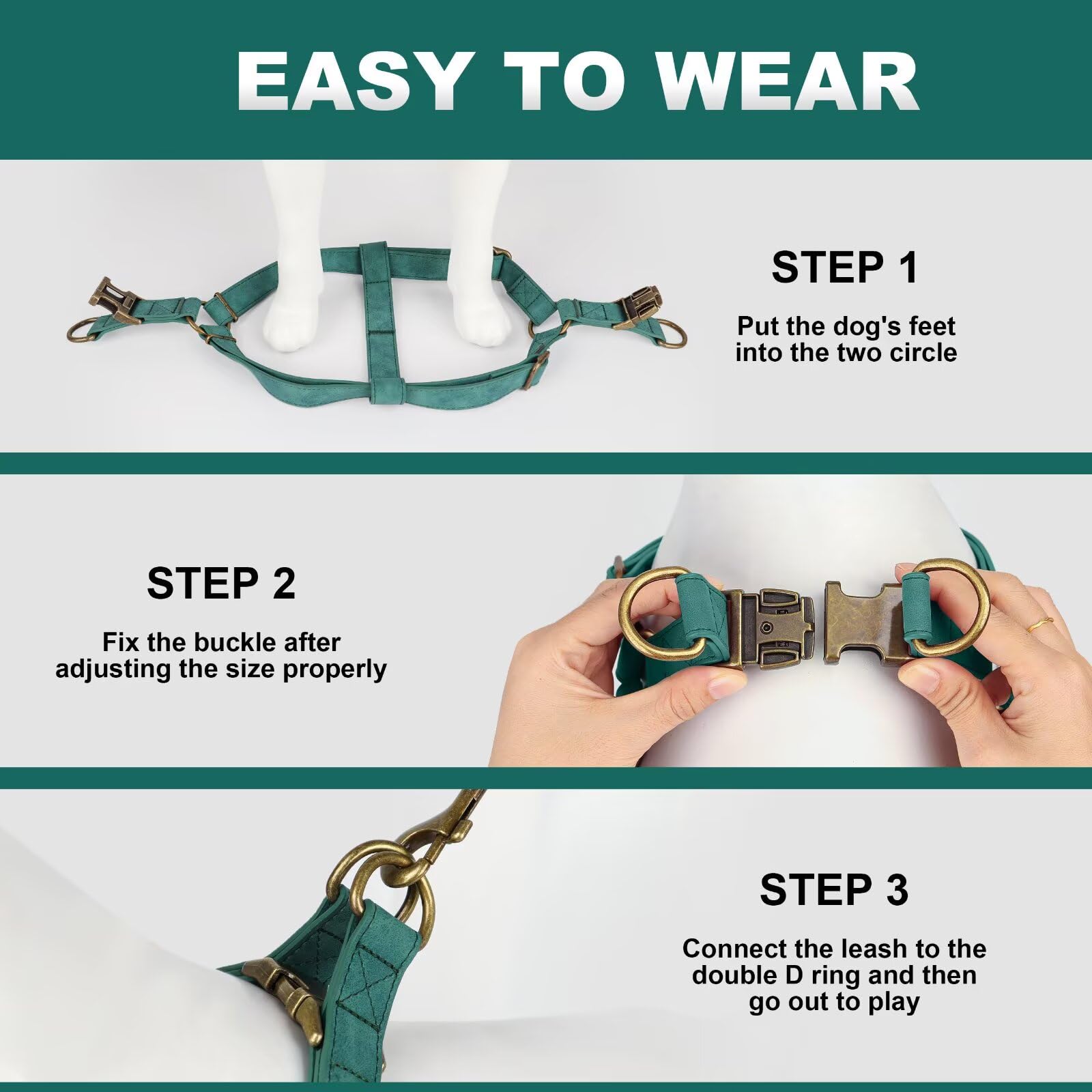 Didog Step In Dog Harness - Adjustable Faux Leather Dog Harness With Antique Bronze Metal Buckle, Easy Walk Dog Halter Harness F