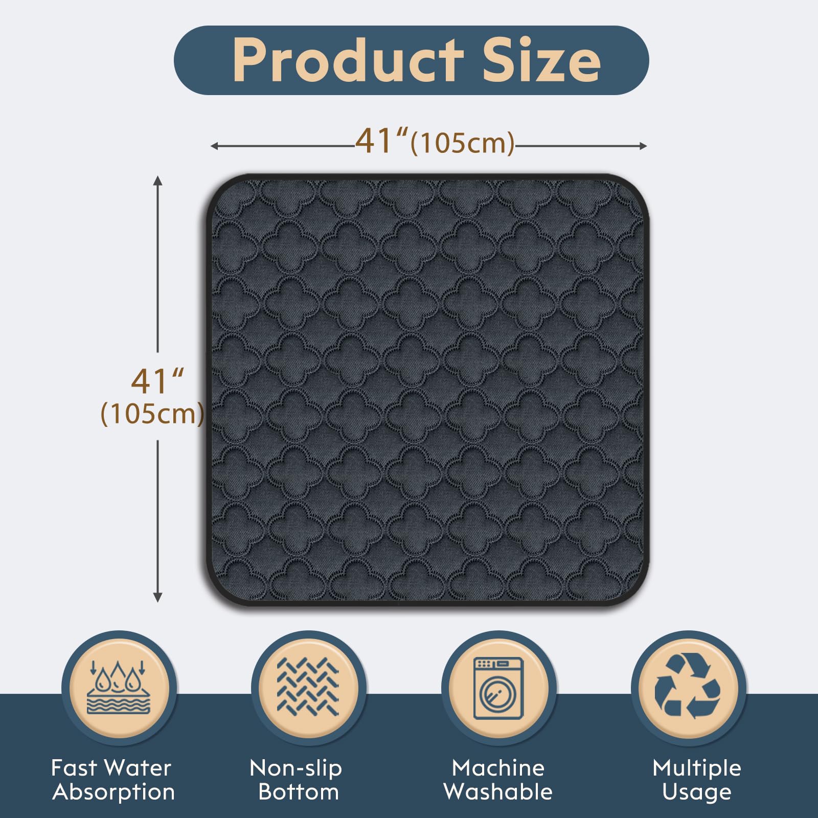 Funfurry Washable Pee Pads - 2 Pack Reusable, Waterproof, Super Absorbent Dog Training Pads With Non-Slip Backing (Dark Grey, 41