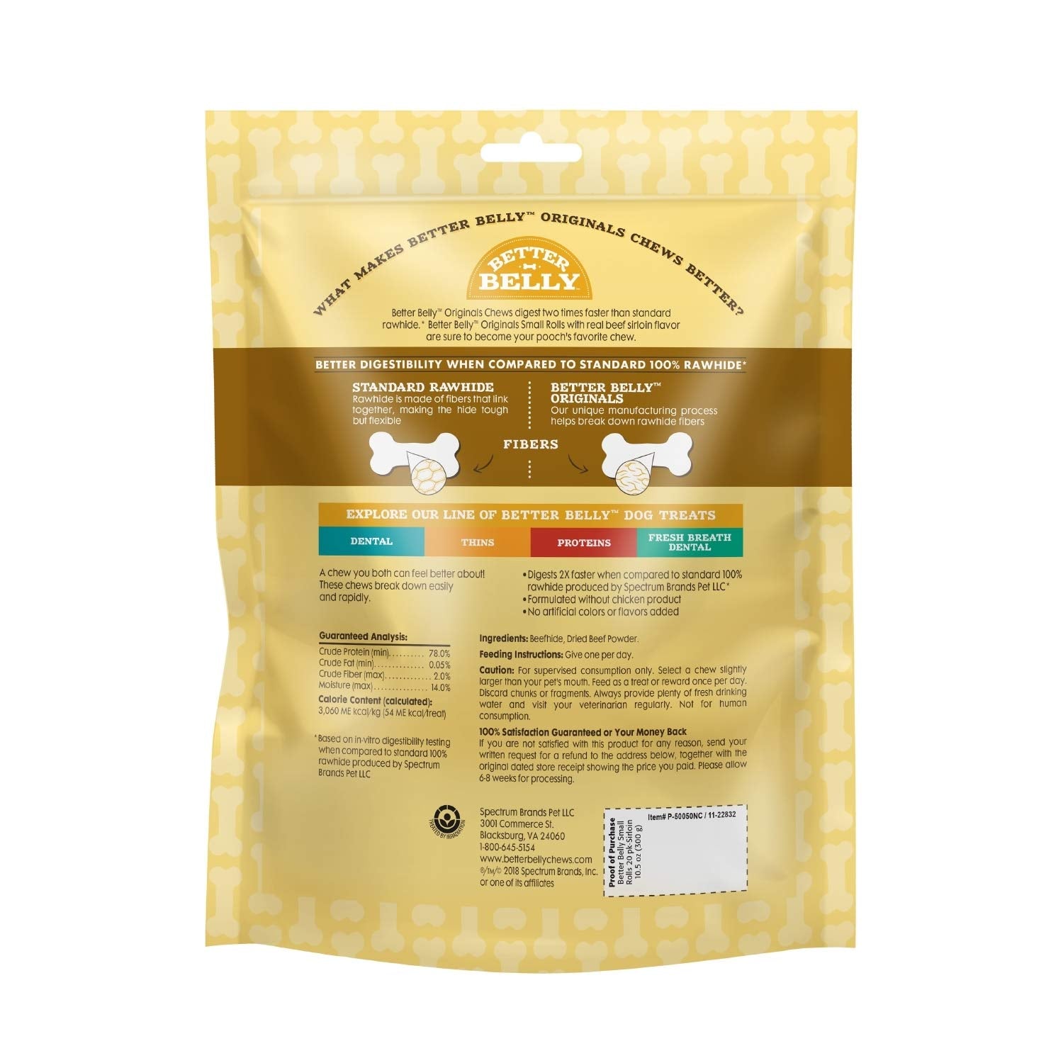 Better Belly Originals, Real Beef Sirloin Flavor, Small Rolls, Dog Chews, 20Count (P-50050NC)
