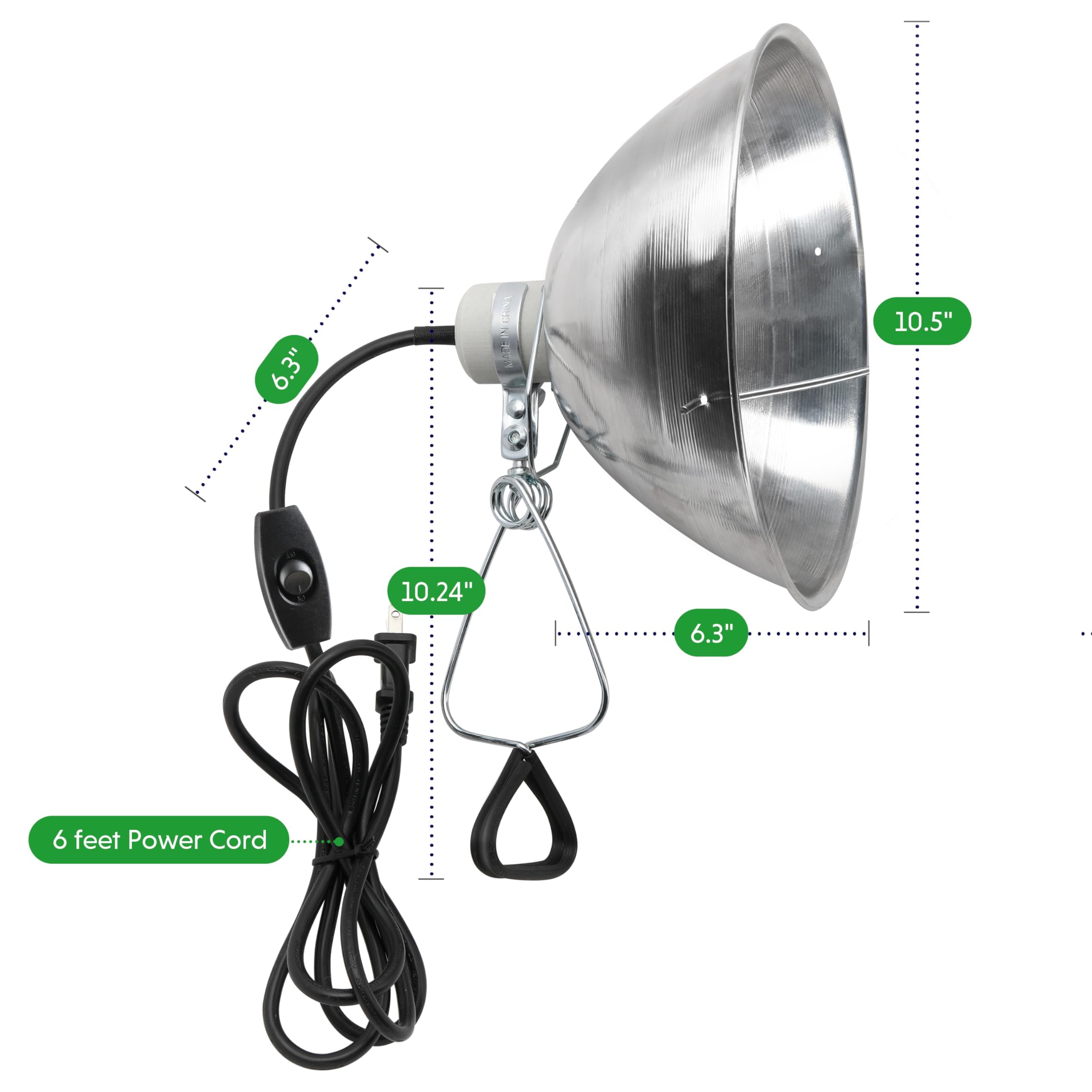 Simple Deluxe Adjustable Clamp Lamp with 10.5 Aluminum Reflector and Bulb Guard, 250W E26 Socket (Bulb Not Included), 6ft 18/2 S