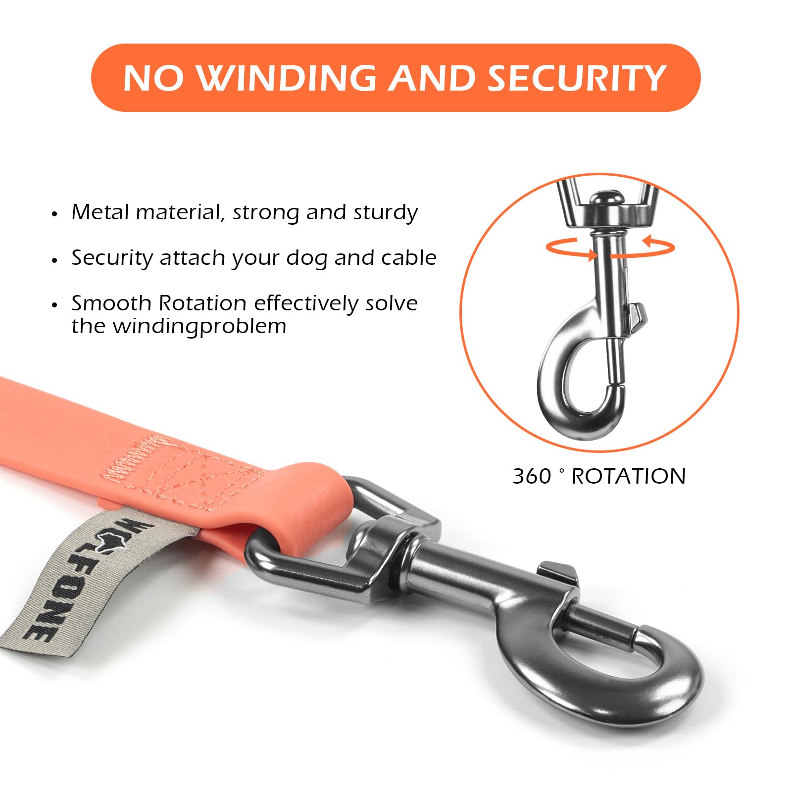 Wolfone Waterproof Dog Leash Carabiner Leash For Dogs Easy Care 6Ft*19Mm*2.7Mm Pink