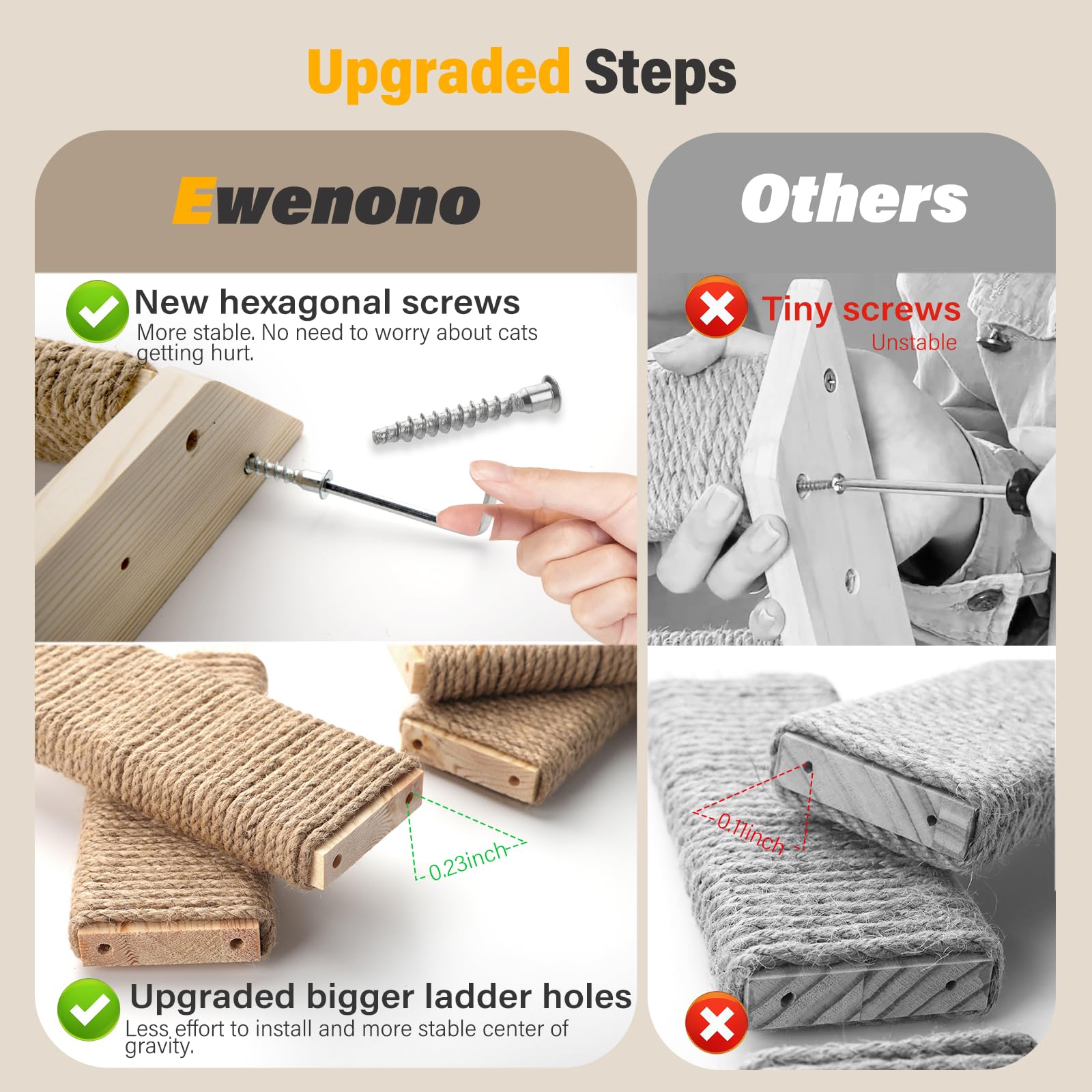 2 Pack 4 Steps Cat Wall Shelves Cat Stairs For Wall With Sisal Rope.Cat Wall Steps/Ladder Furniture & Cat Tree Supplies(Catstair