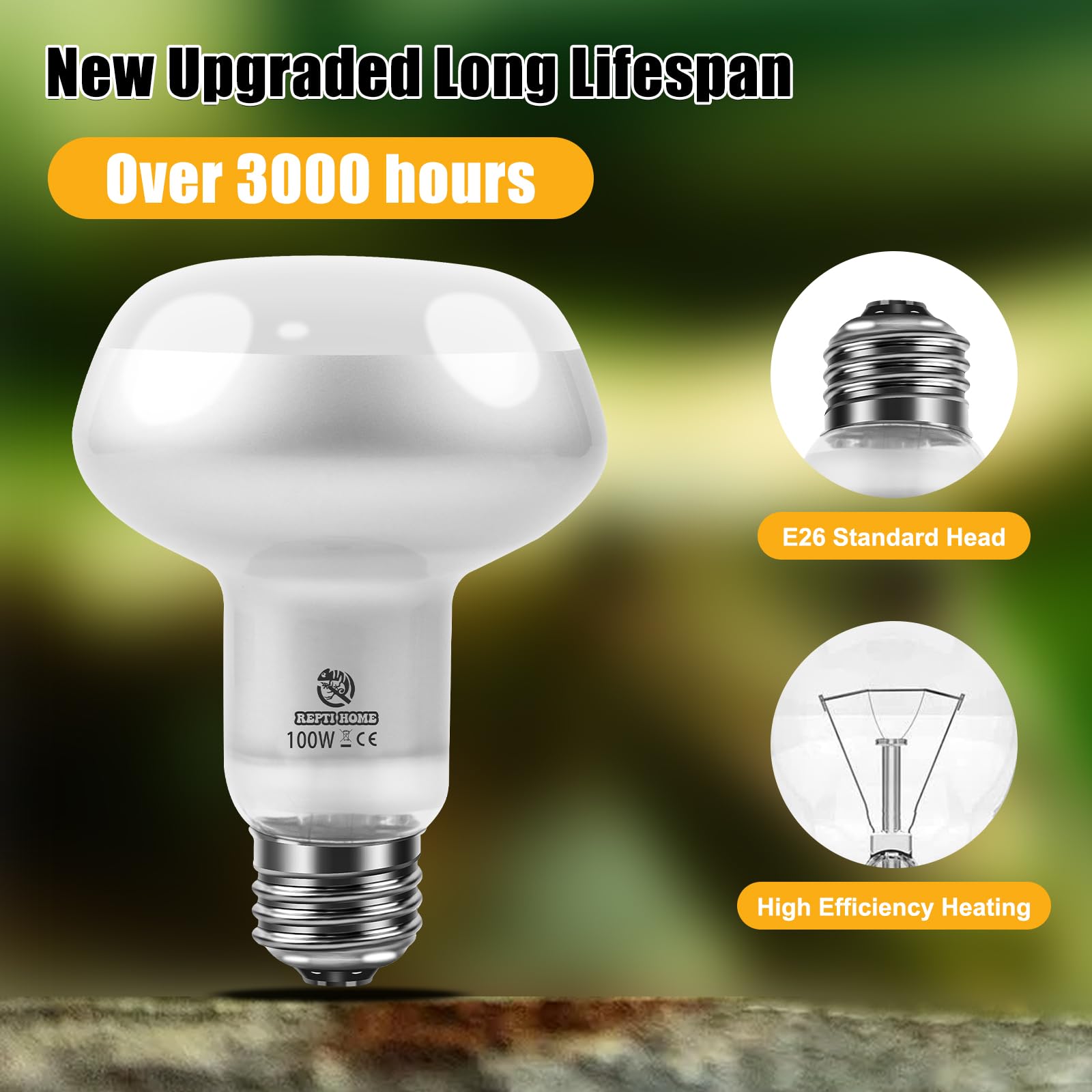 REPTI HOME Intense Reptile Heat Lamp Bulbs - 100W 4 Pack, Reptiles & Amphibians UVA Basking Spot Lamp Bulb,Simulate Natural Sunl