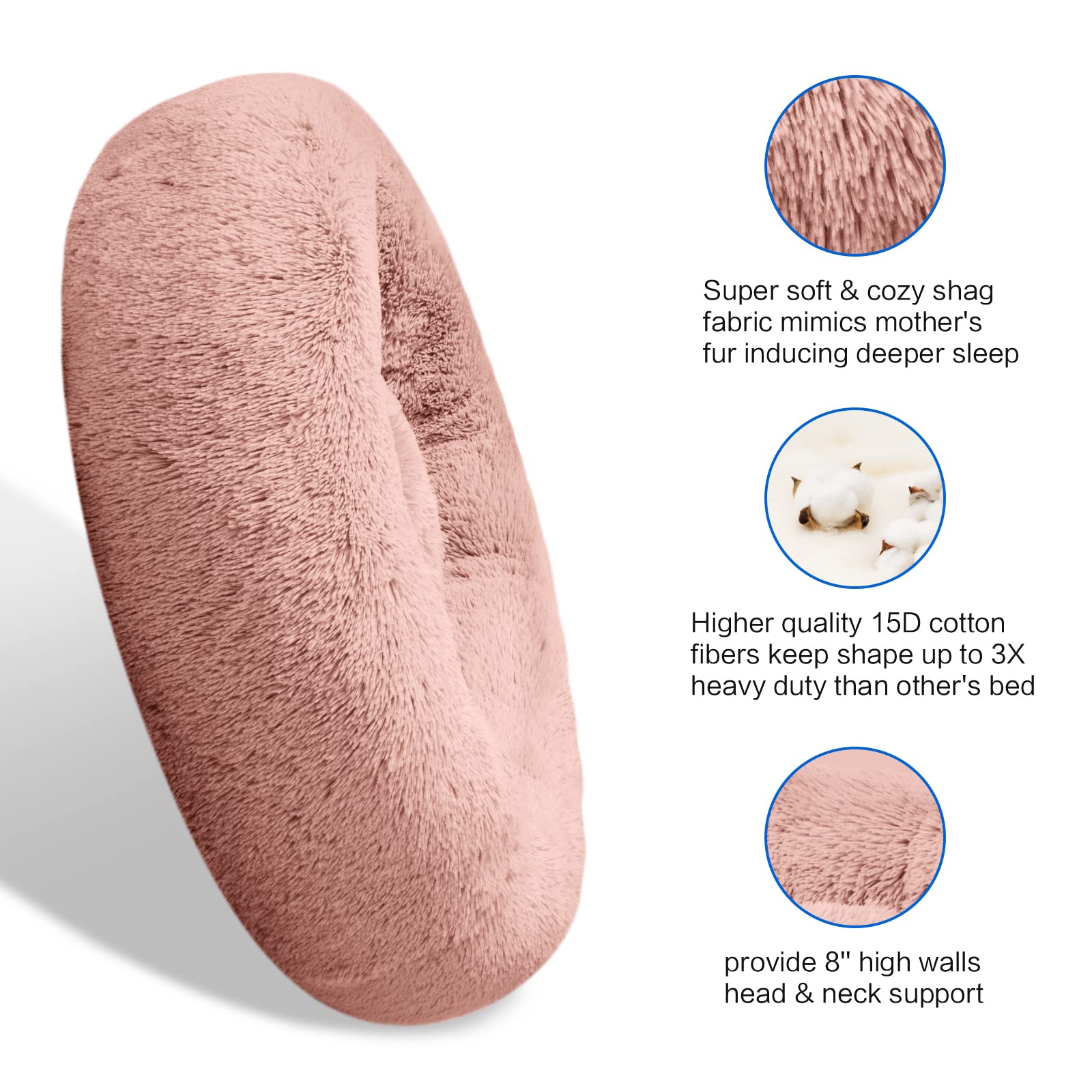 Savfox Calming Dog Bed, Anti Anxiety Dog Bed, Plush Donut Dog Bed For Small Dogs, Medium, Large & X-Large, Soft Fuzzy Comfy Dog