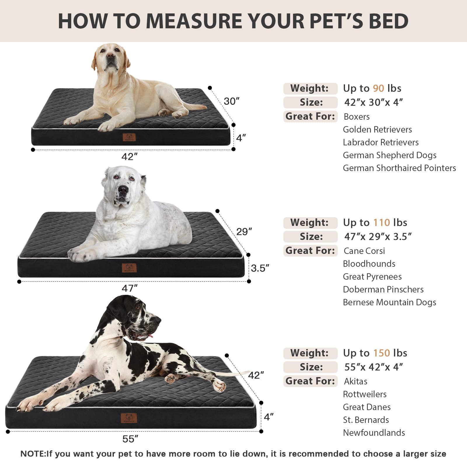 WNPETHOME Orthopedic XL Dog Beds Large Sized Dog, Waterproof Extra Large Dogs Bed with Removable Washable Cover, Multi-Needle Qu