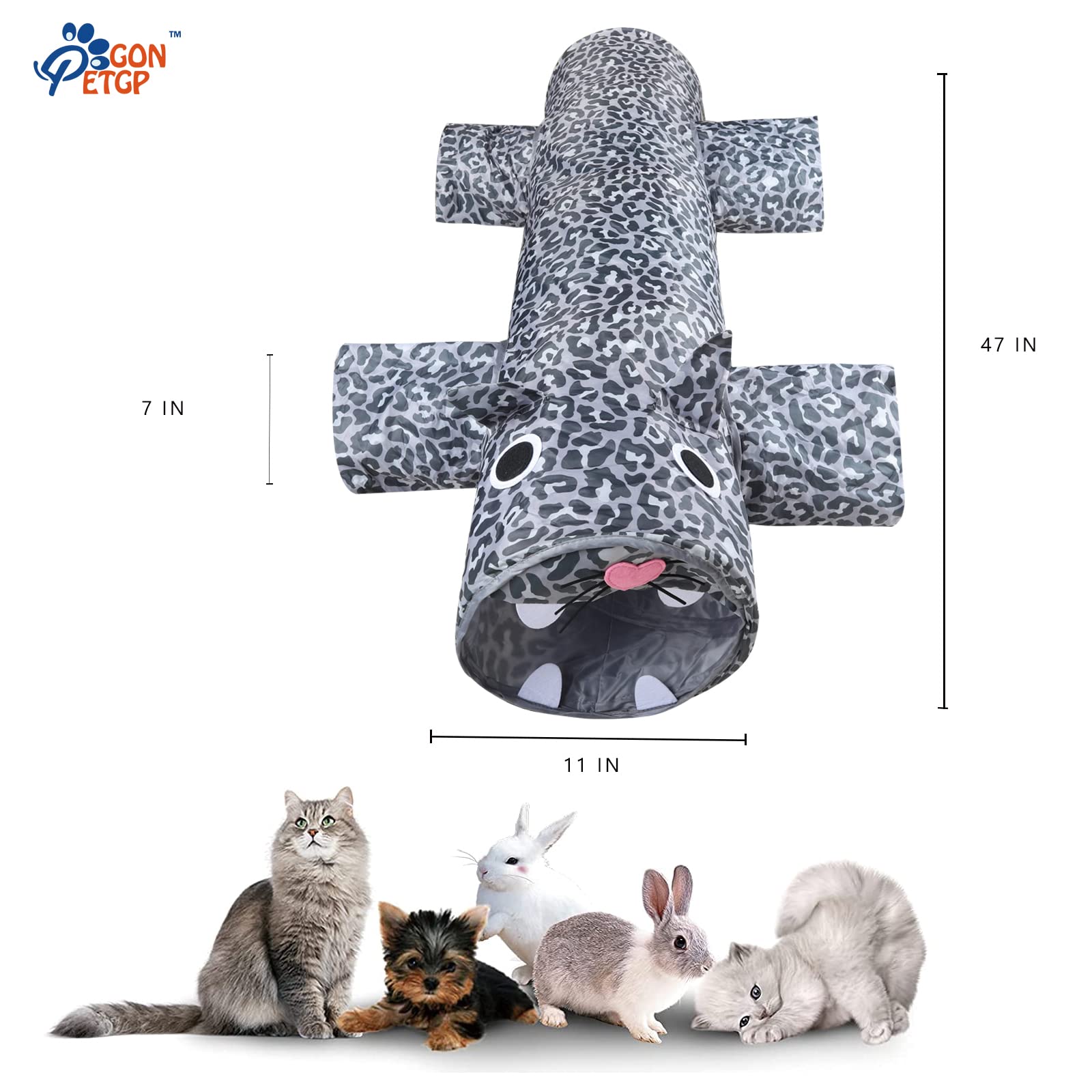 GONPETGP Cat Tunnel - Large Collapsible Interactive Crinkle Tube, 11x46in, Grey, Model A-03, Ideal for Cats and Small Pets