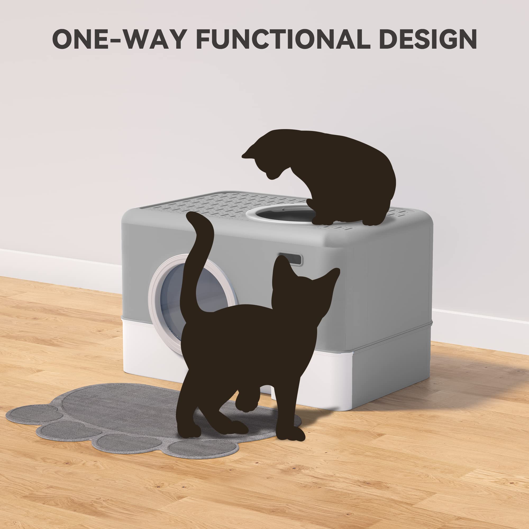 Yitahome Large Enclosed Cat Litter Box With Lid Cover, Hooded Odorless Anti-Splashing Cat Toilet With Drawer Litter Scoop Front Entry Top Exit Door, Easy To Install And Clean