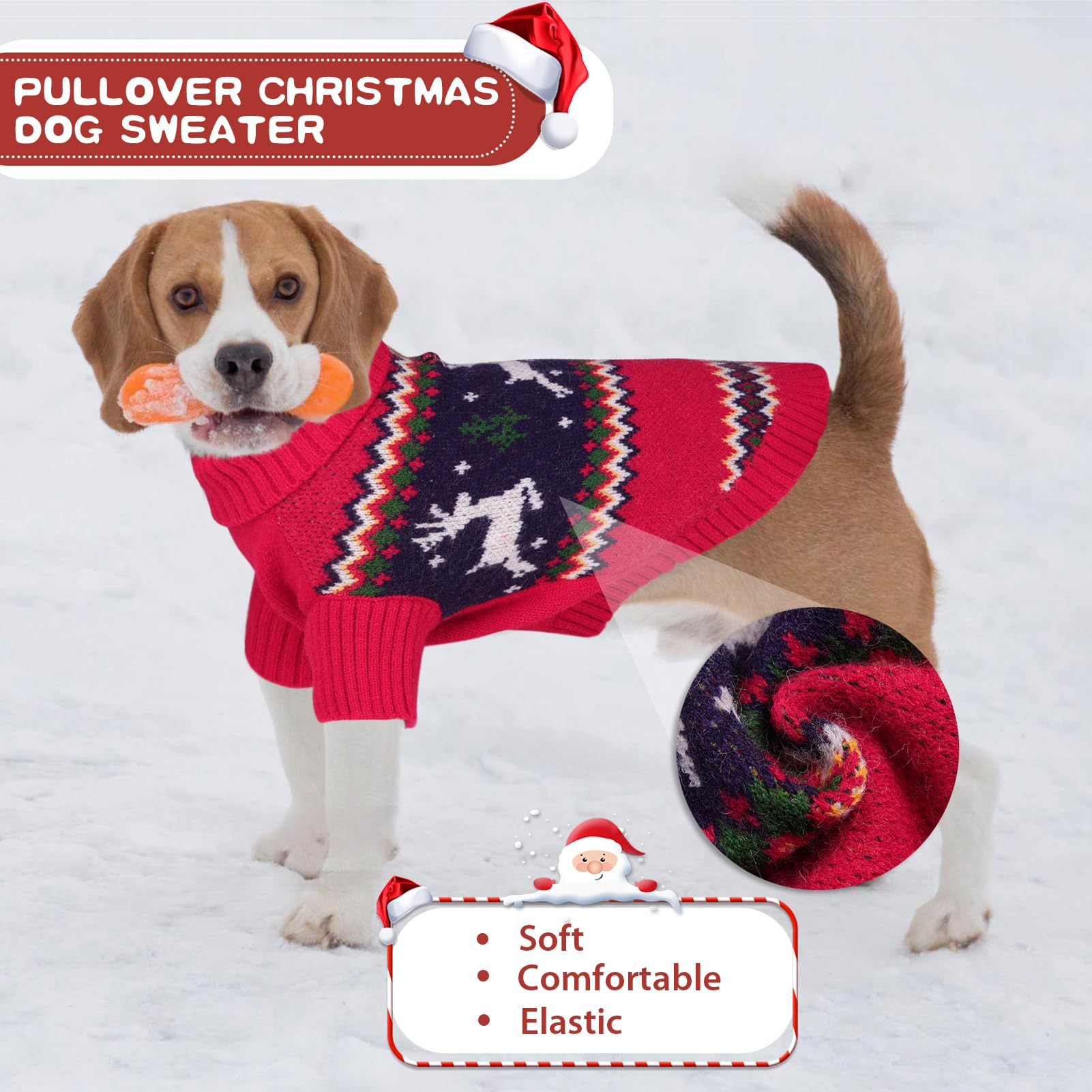 Queenmore Christmas Dog Sweater, Knitted Pullover Turtleneck Outfit, Warm Clothes For Small Dogs Boys Or Girls S