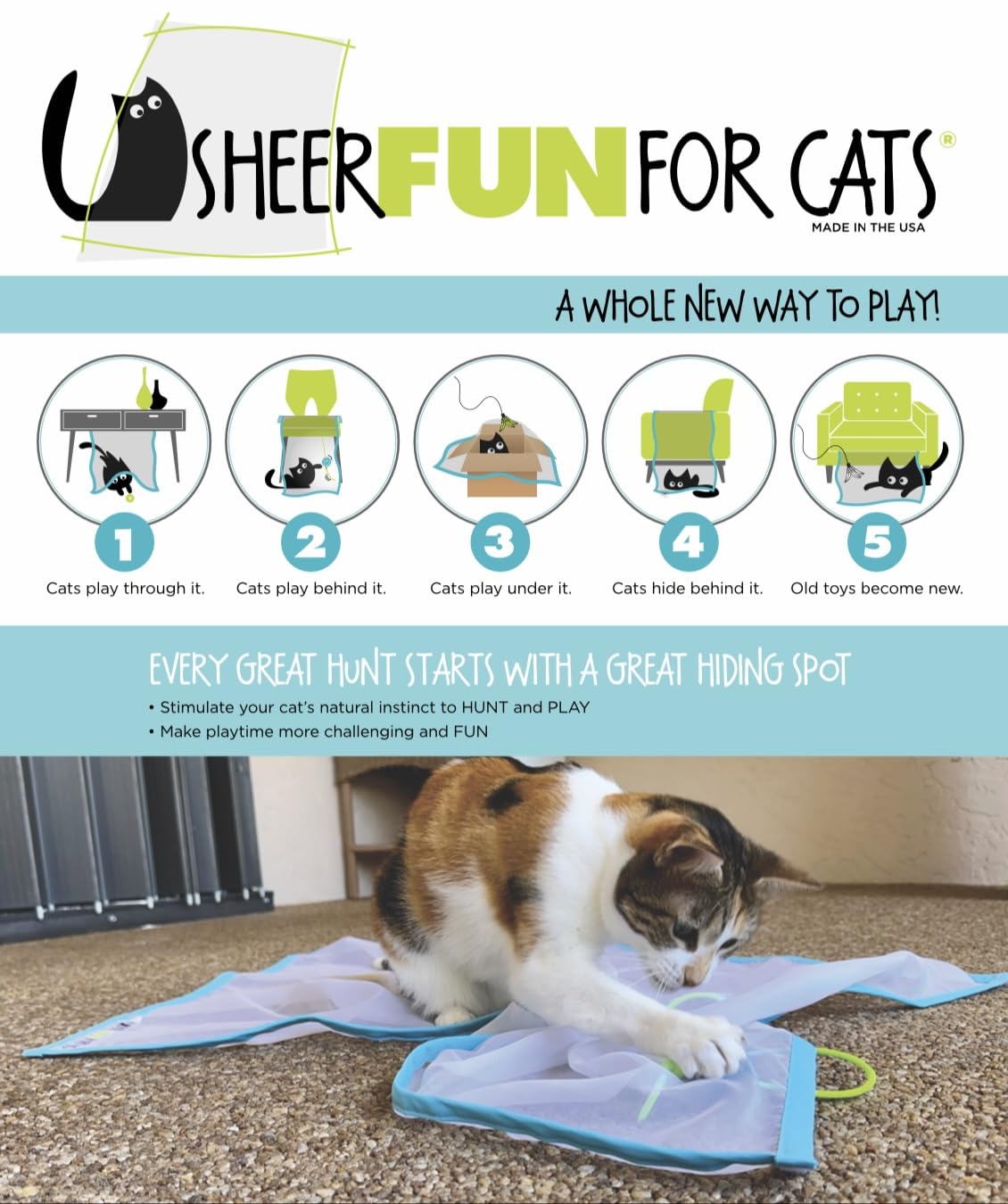 Sheer Fun, Cat Toy, Renews Old Toys, Engages Hunting Instincts, Made in USA, Ball, Versatile, Quiet, Crinkle Edges, Cats, Kitten