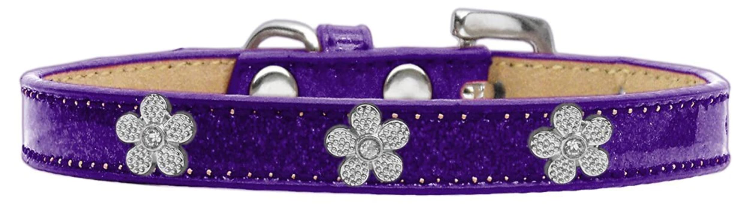Dog, Puppy & Pet Widget Ice Cream Collar, Silver Flower Black 18