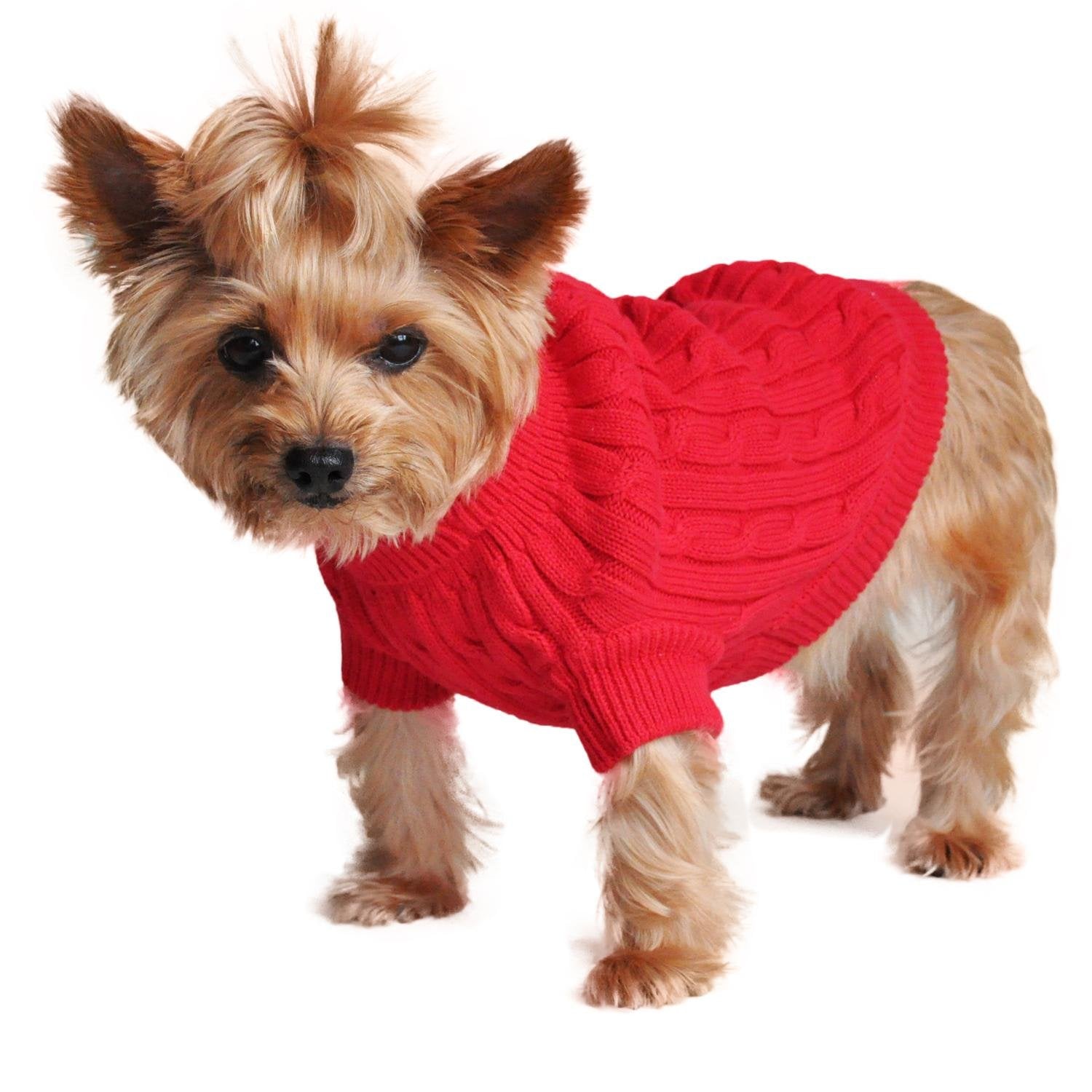 Doggie Design Combed Cotton Cable Knit Dog Sweater - Fiery Red (Small)