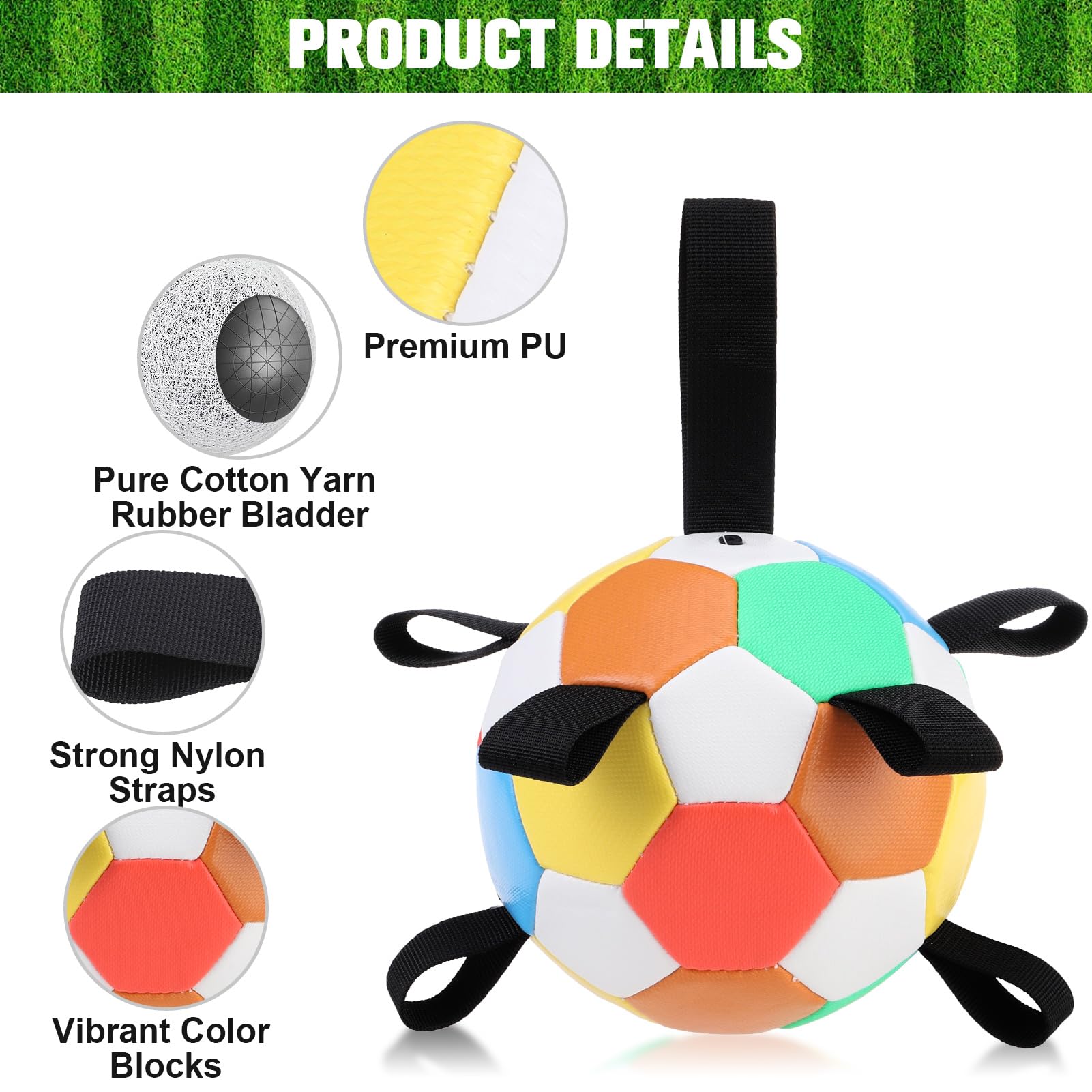Bingpet Dog Toys Soccer Ball,Interactive Dog Toys Ball For Tug Of War,Outdoor Dog Soccer Ball With Straps,Dog Water Toy,Puppy Bi